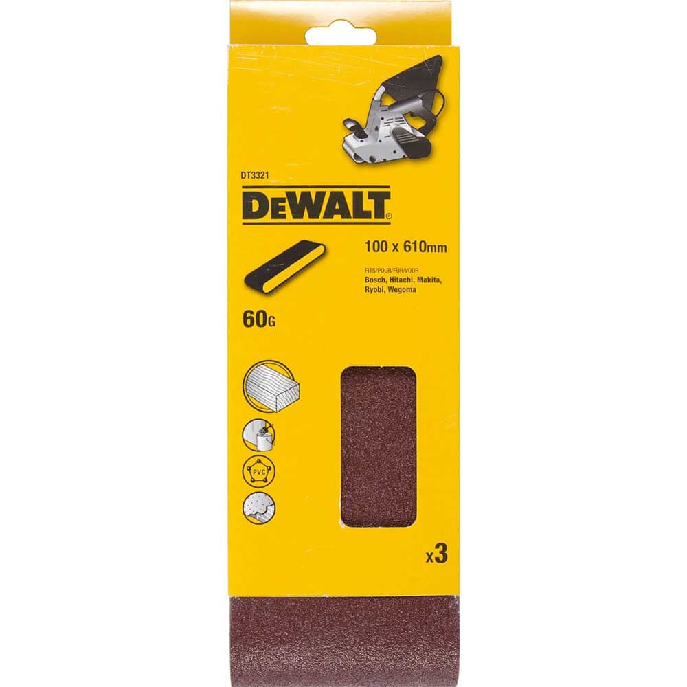 DeWalt 100 x 610mm Multi Purpose Sanding Belts 100mm x 610mm 60g Pack of 3