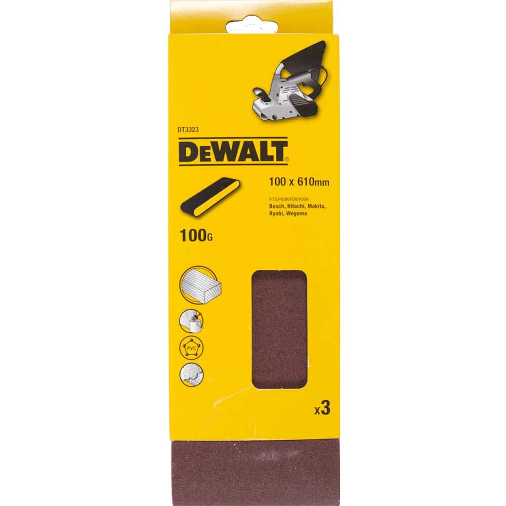 DeWalt 100 x 610mm Multi Purpose Sanding Belts 100mm x 610mm 100g Pack of 3
