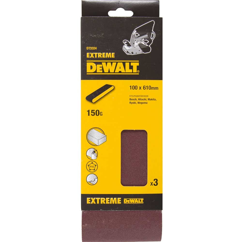 DeWalt 100 x 610mm Multi Purpose Sanding Belts 100mm x 610mm 150g Pack of 3