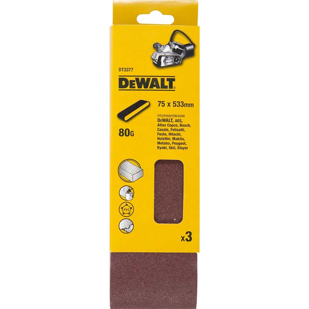 DeWalt 75 x 533mm Sanding Belts 75mm x 533mm 80g Pack of 3