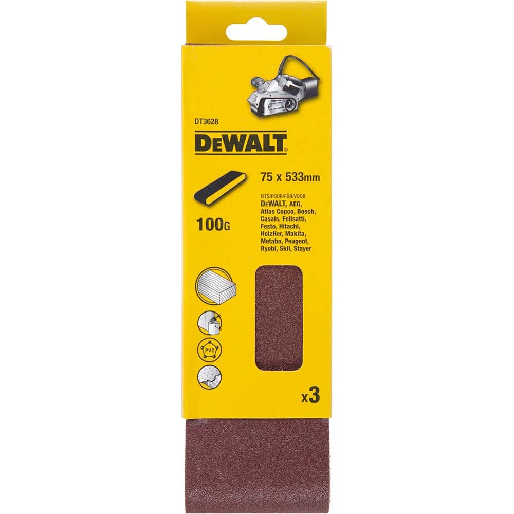 DeWalt 75 x 533mm Sanding Belts 75mm x 533mm 100g Pack of 3
