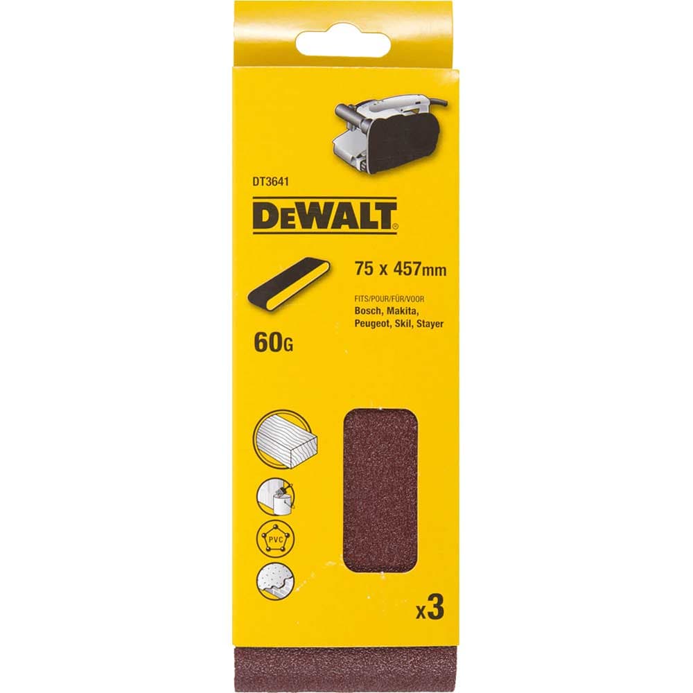 DeWalt 75 X 457mm Sanding Belts 75mm x 457mm 60g Pack of 3