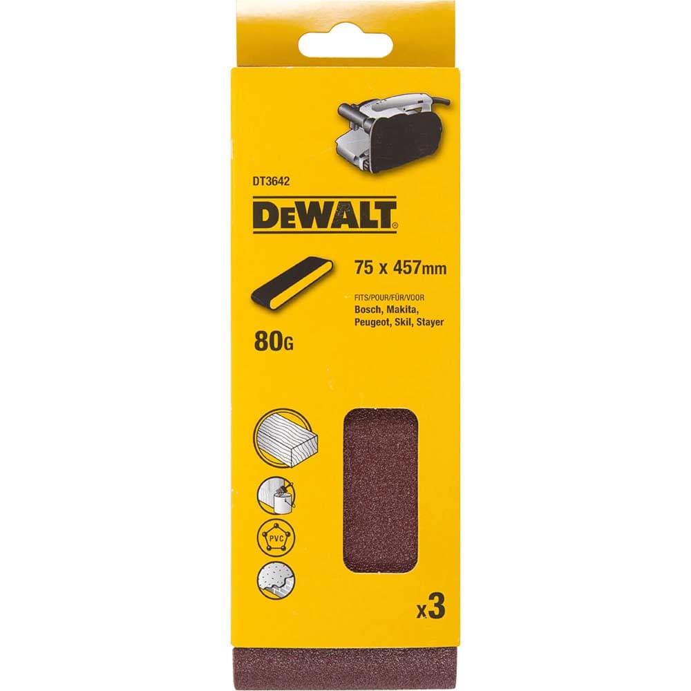 DeWalt 75 X 457mm Sanding Belts 75mm x 457mm 80g Pack of 3