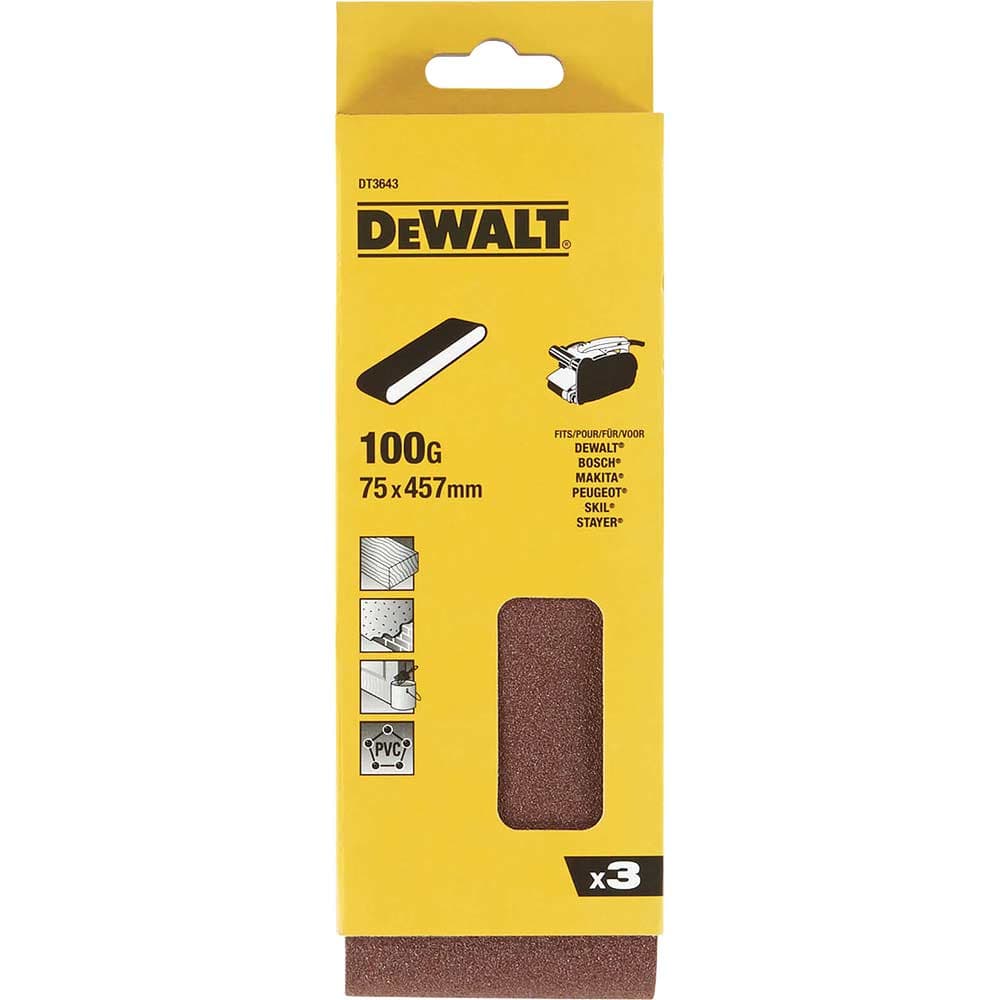 DeWalt 75 X 457mm Sanding Belts 75mm x 457mm 100g Pack of 3