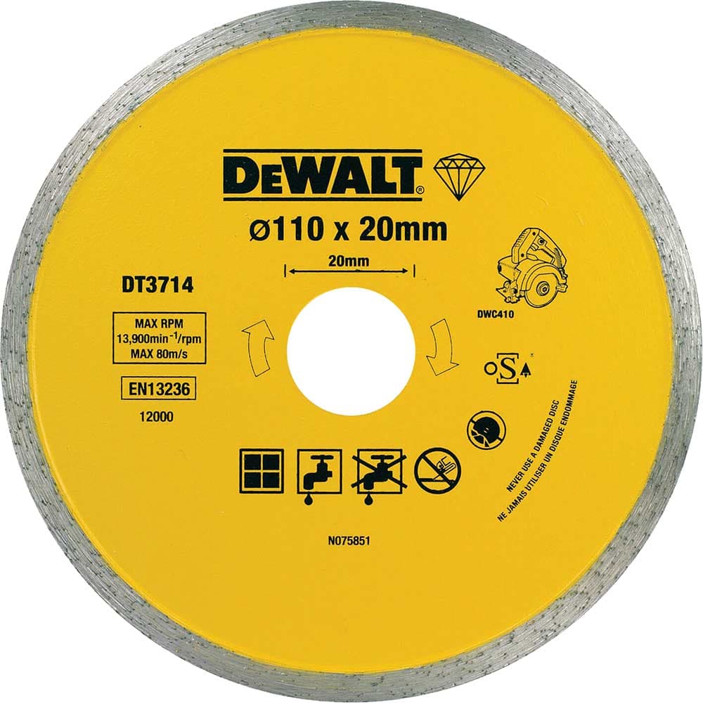 DeWalt Diamond Ceramic Cutting Tile Saw Blades 110mm 1.6mm 20mm
