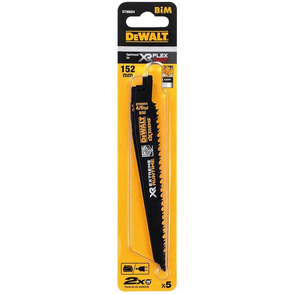 DeWalt Extreme Runtime Wood Cutting Reciprocating Sabre Saw Blades 152mm Pack of 5