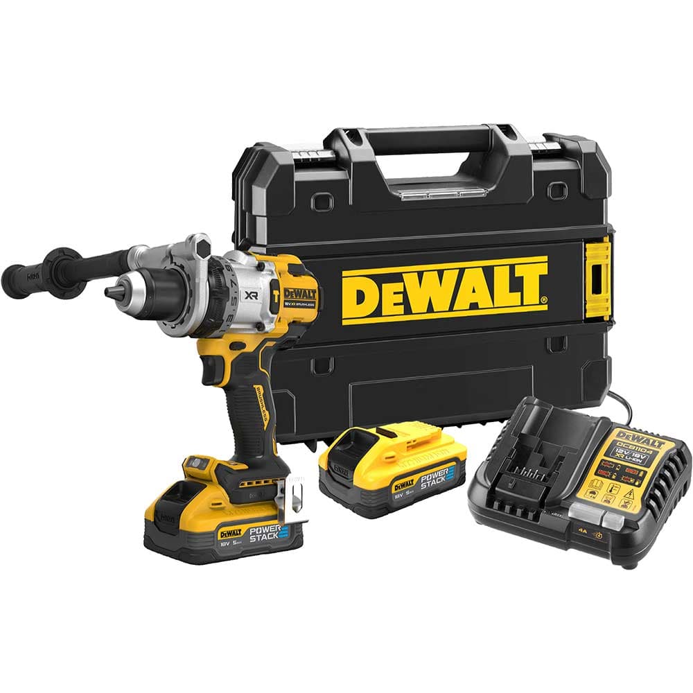 DeWalt DCD1007 18v XR Cordless Brushless Premium Combi Drill 2 x 5ah Li-ion Powerstack Battery Charger Case