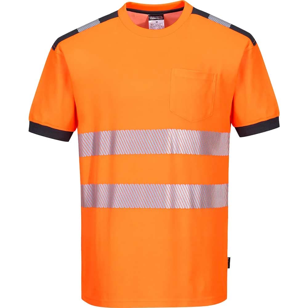 Portwest PW3 Hi Vis Cotton Comfort Short Sleeve T Shirt Orange / Grey 2XL