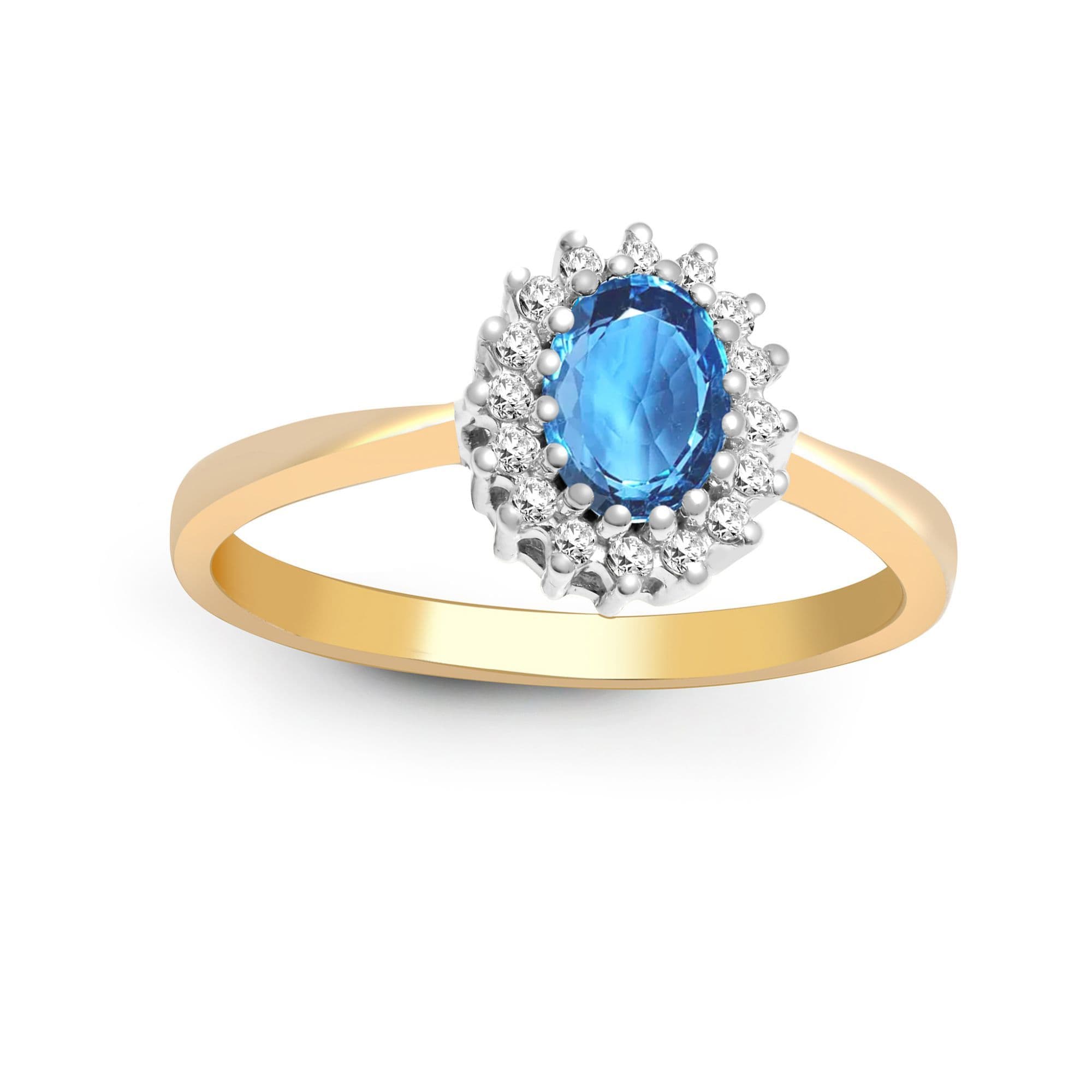 9ct Gold Diamond Topaz Classic Royal Cluster Ring 9mm 9R400 N
