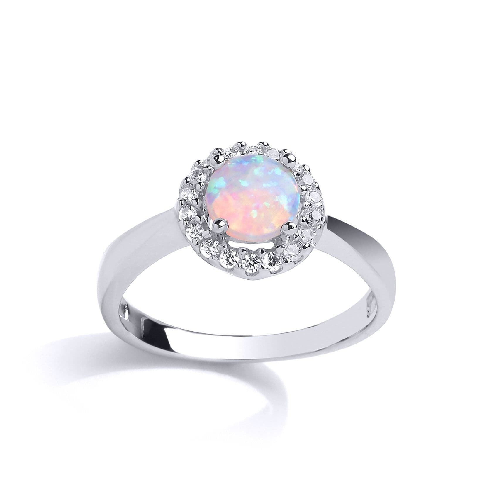 Silver Opal Halo Cluster Solitaire Engagement Ring P