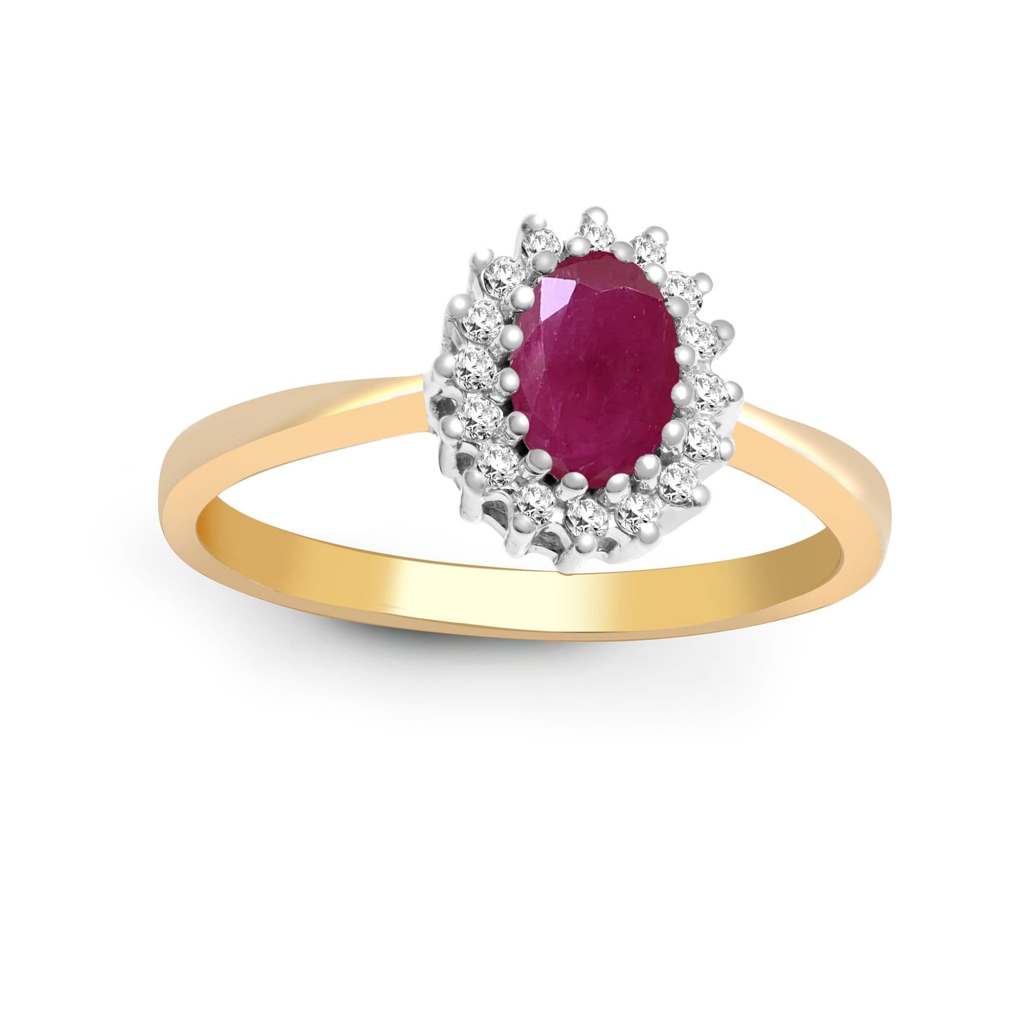 9ct Gold Diamond Ruby Classic Royal Cluster Ring 9mm V