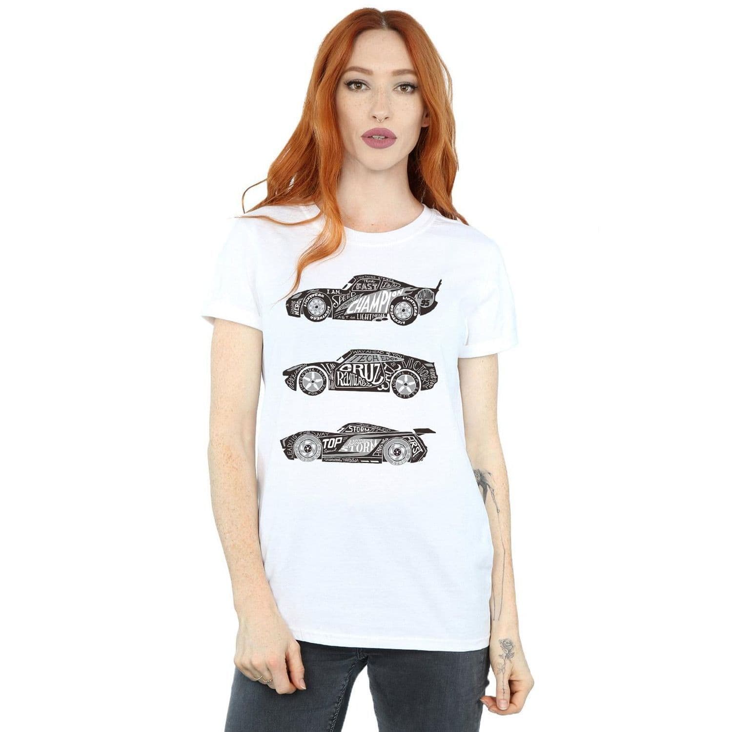 Cars Text Racers Cotton Boyfriend T Shirt