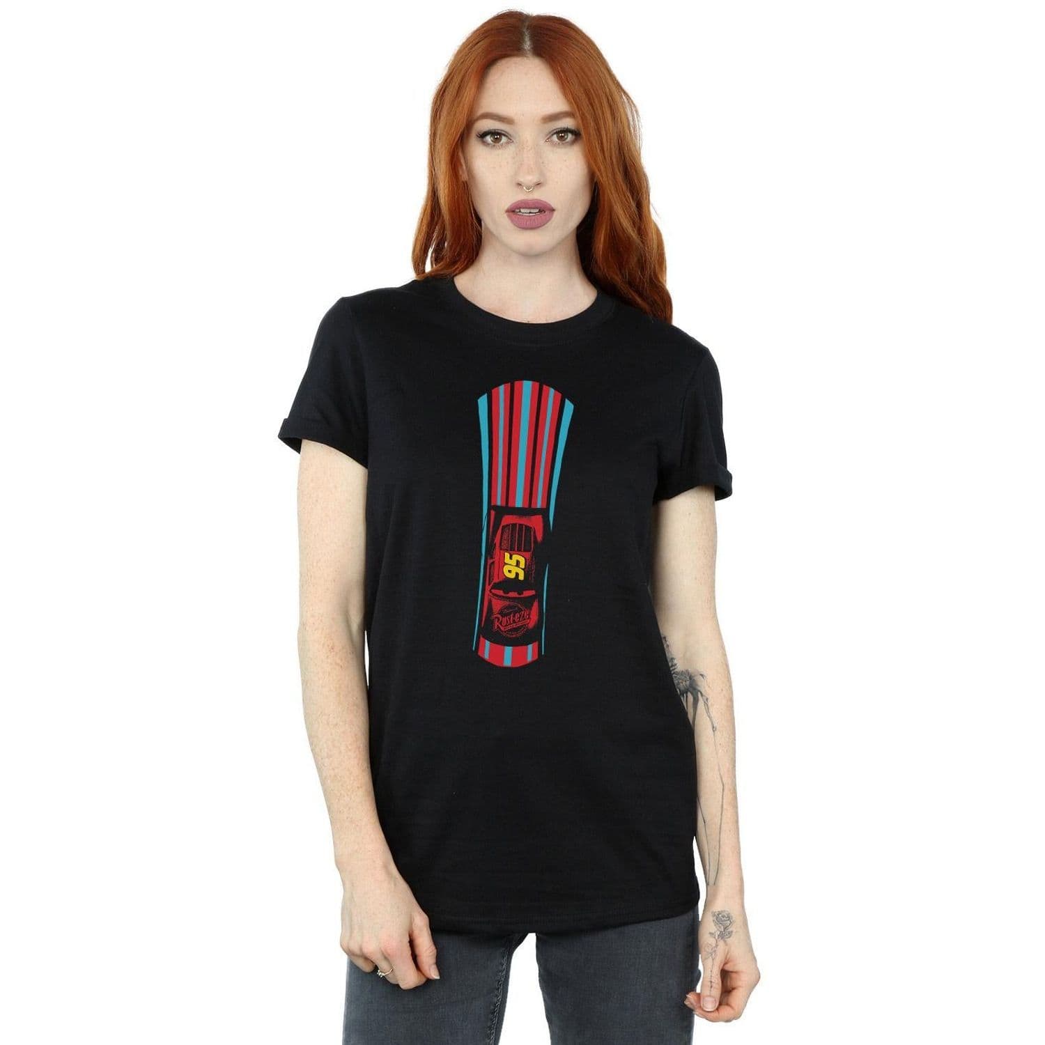 Cars Lightning McQueen Stripes Cotton Boyfriend T Shirt