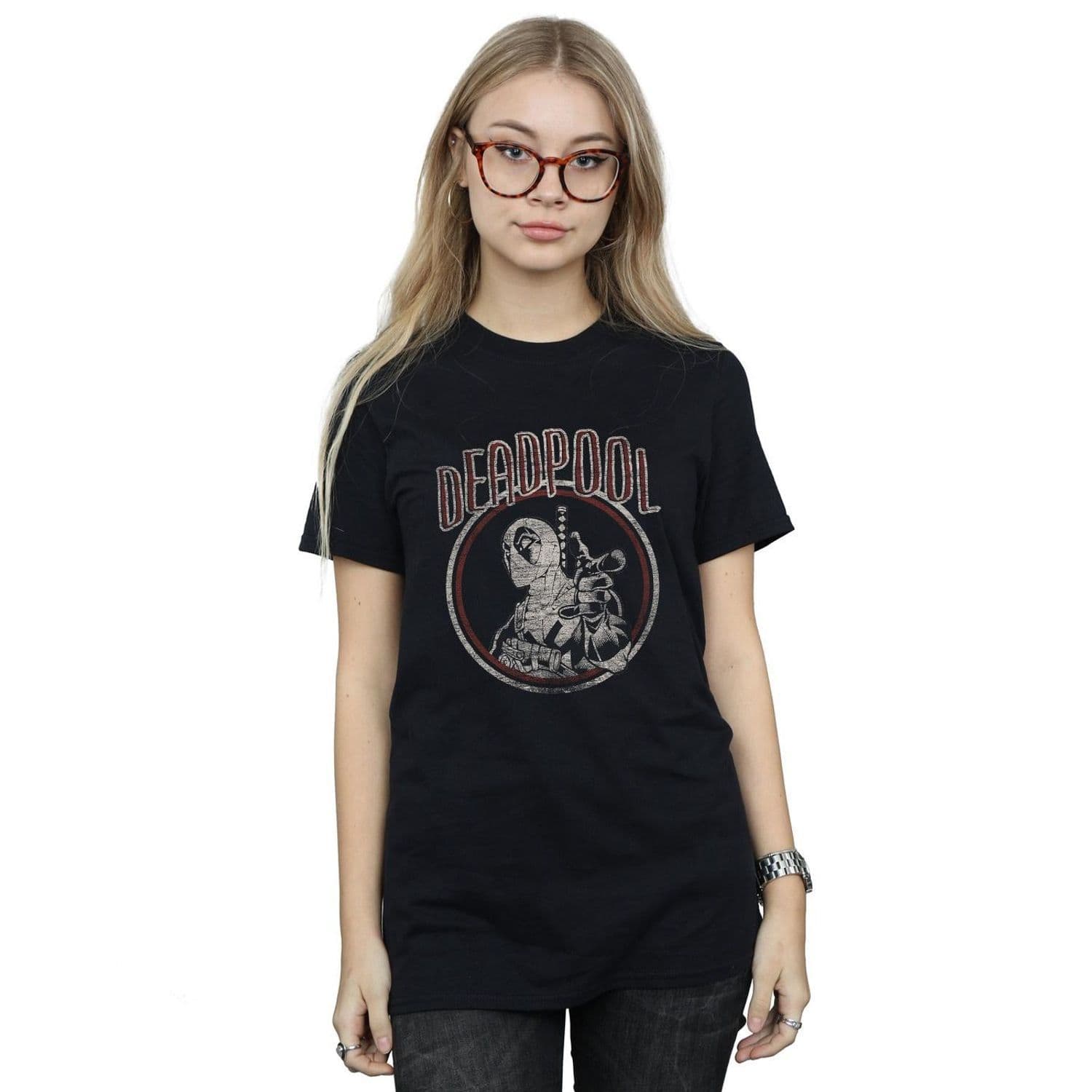 Deadpool Vintage Circle Cotton Boyfriend T Shirt