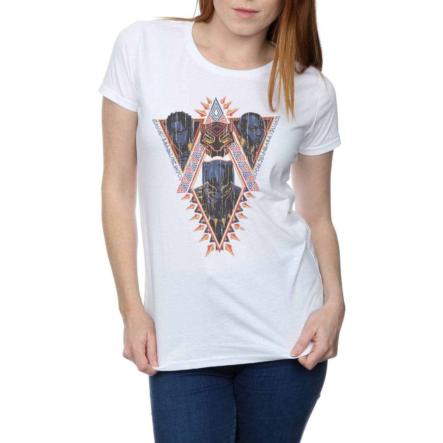 Panther Tribal Heads Cotton T Shirt White