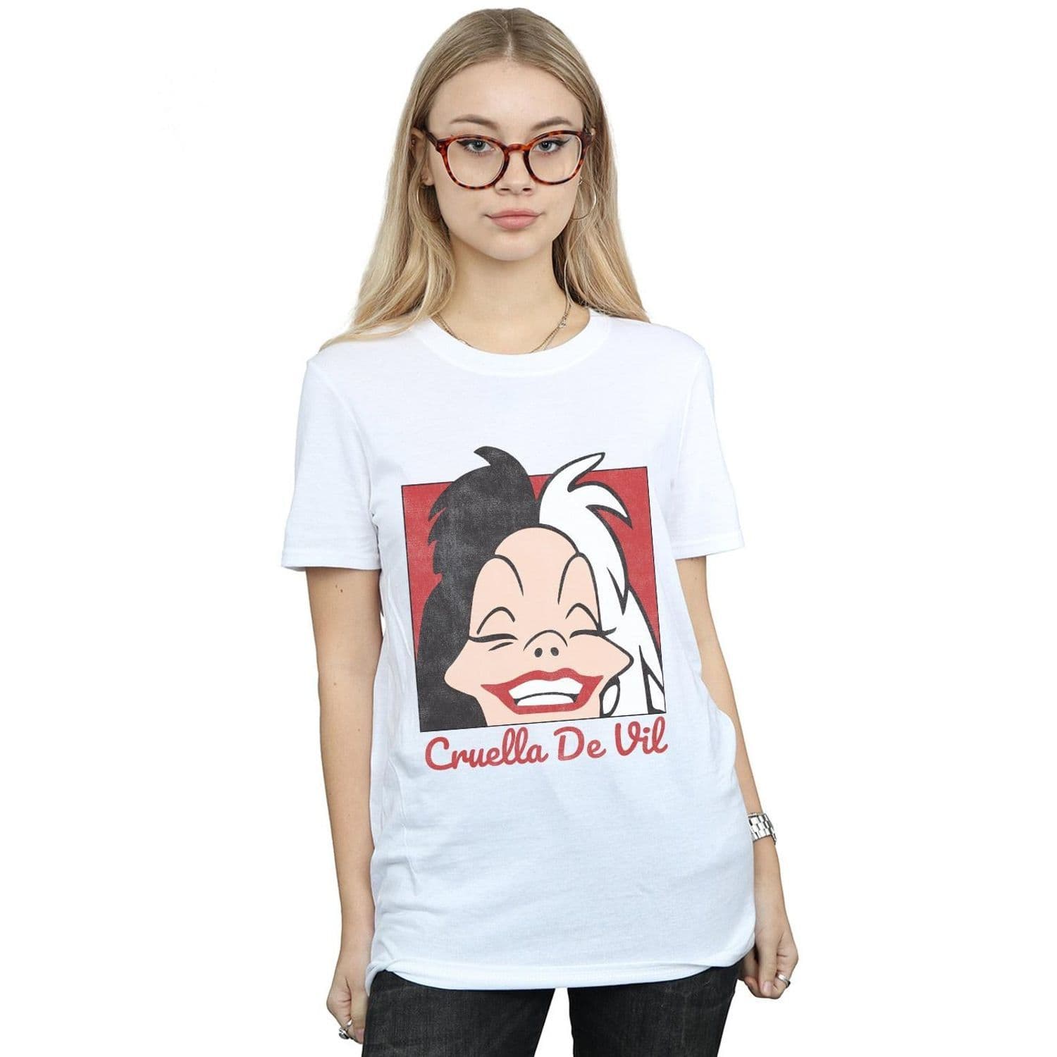 Cruella De Vil Cropped Head Cotton Boyfriend T Shirt
