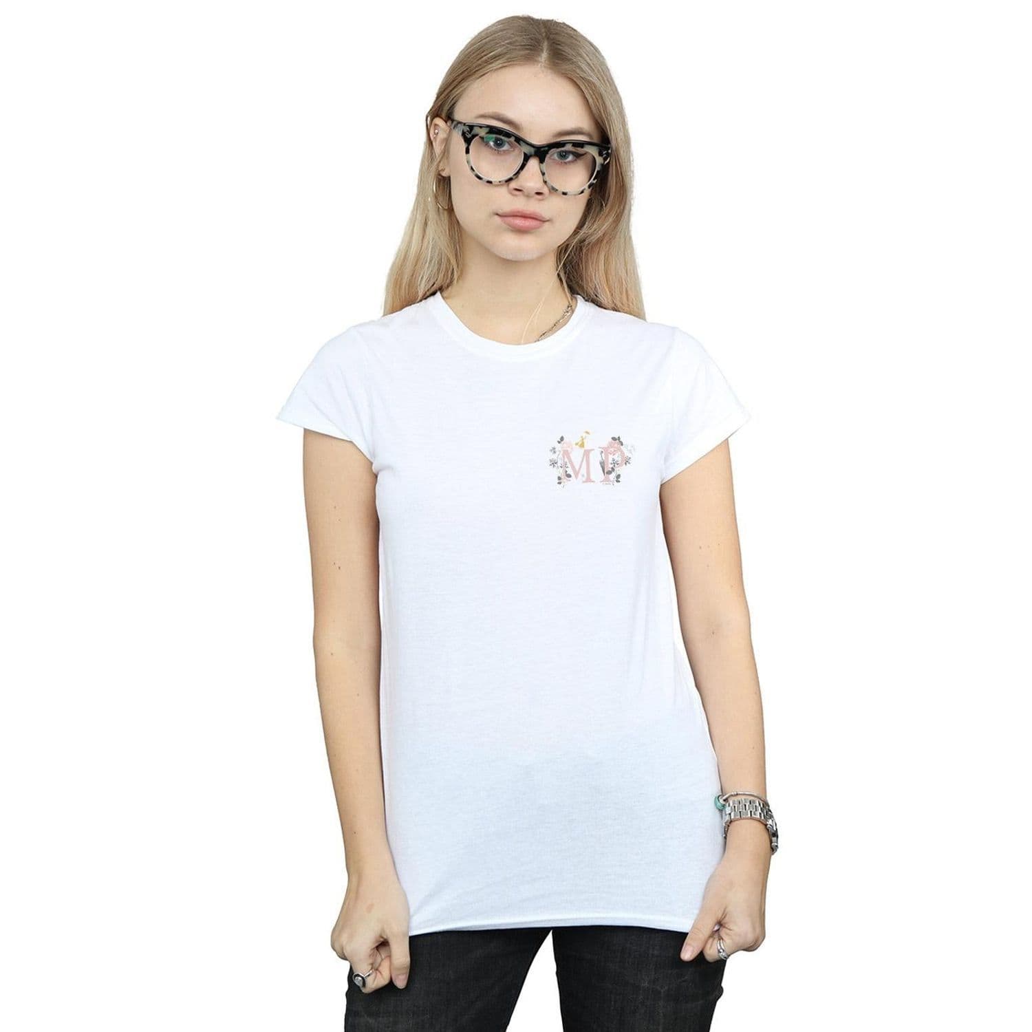 Mary Poppins Letter Breast Print Cotton T Shirt