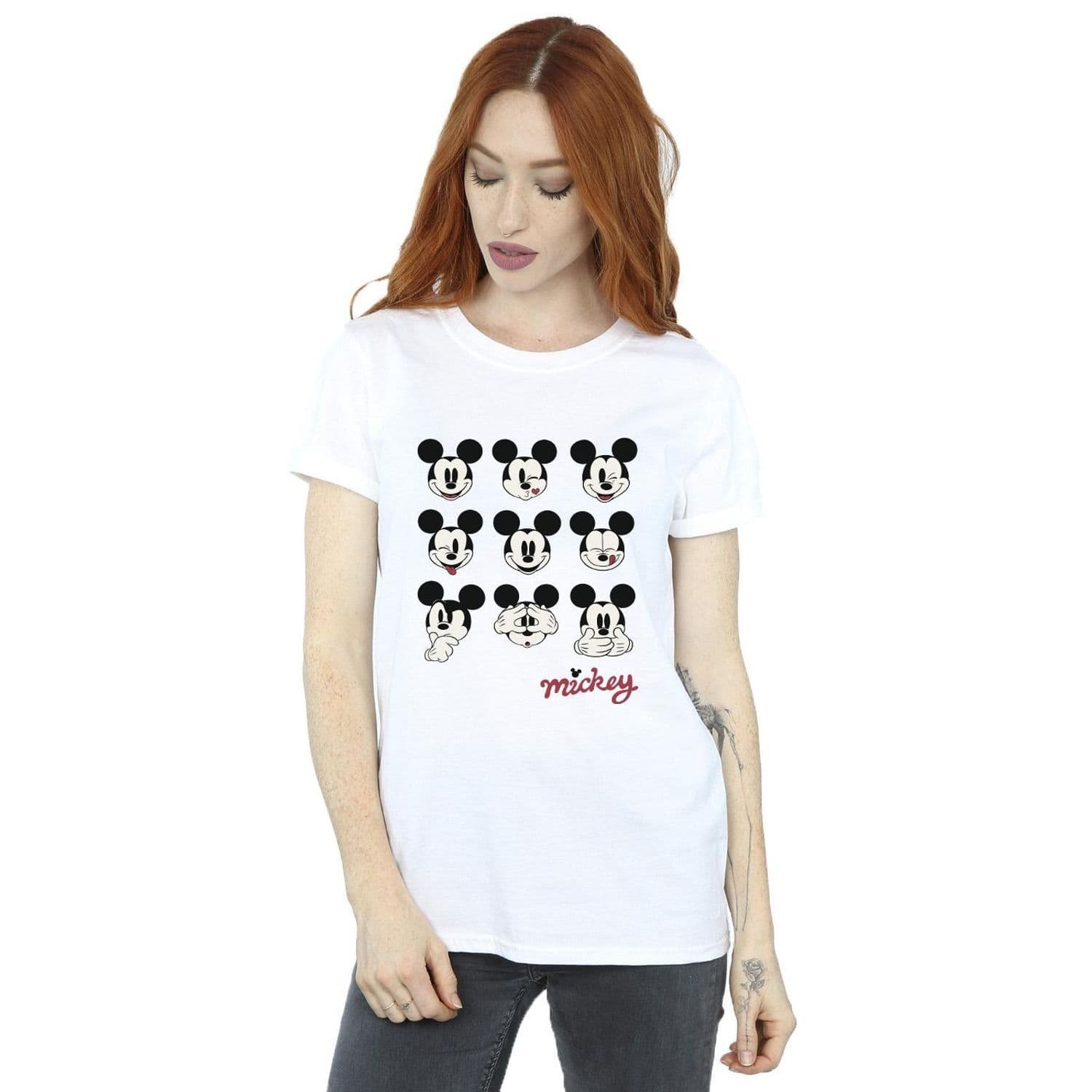 Mickey Mouse Many Faces Cotton Boyfriend T Shirt