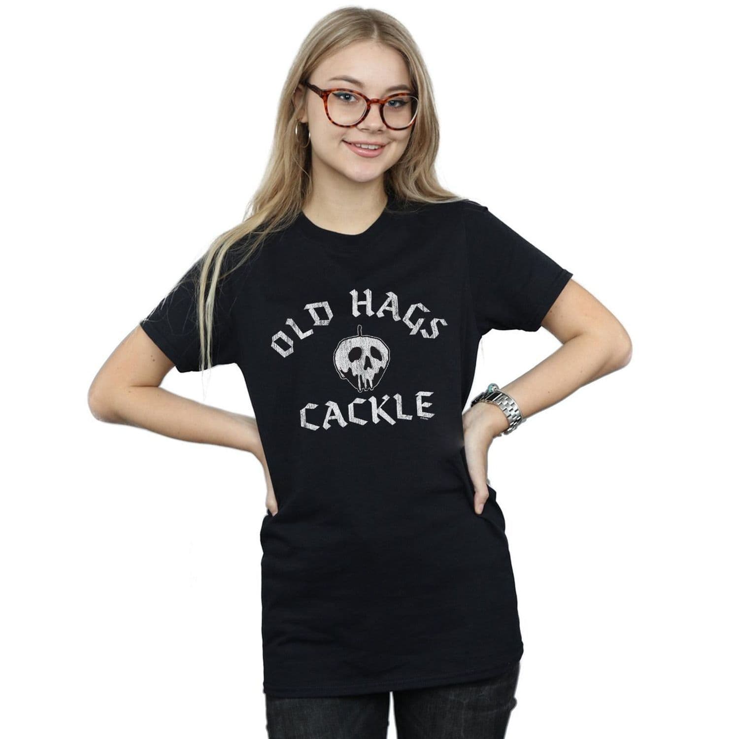 Snow White Old Hags Cotton Boyfriend T Shirt Black
