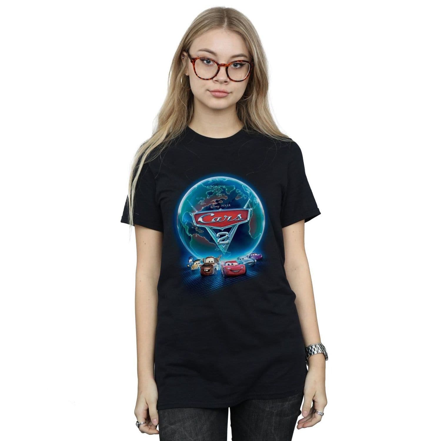 Cars Globe Movie Poster Cotton Boyfriend T Shirt