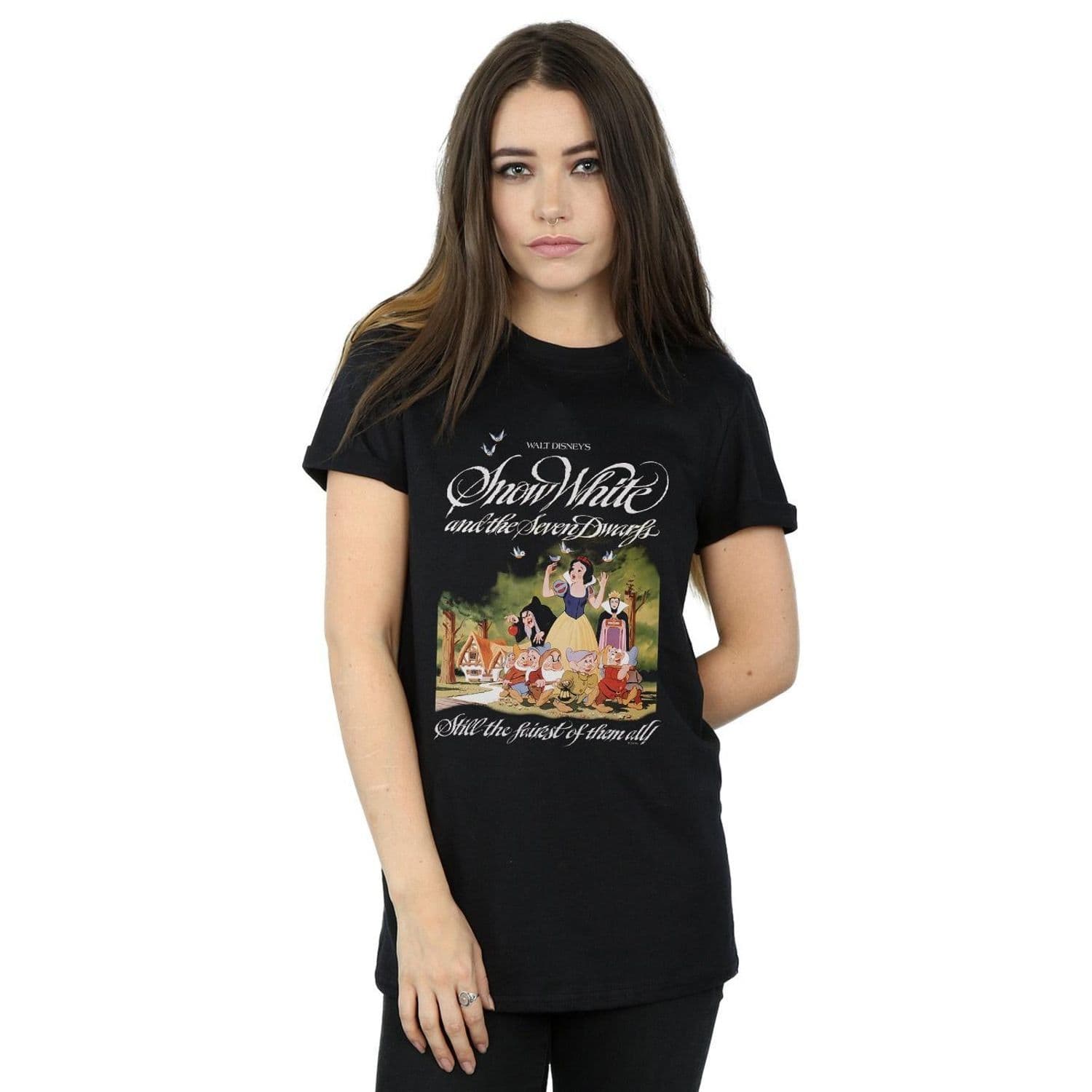 Snow White & Seven Dwarfs Cotton Boyfriend T Shirt Black