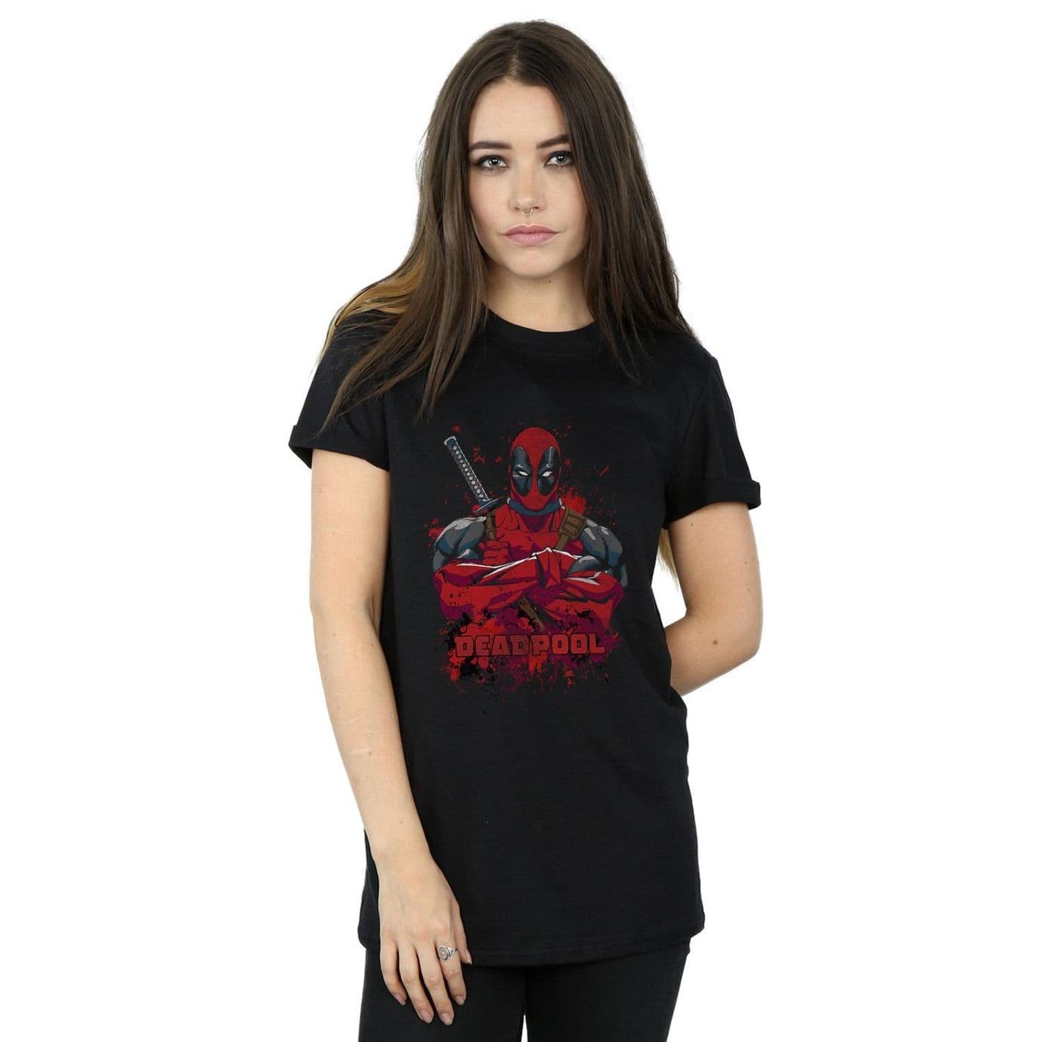 Deadpool Pose Splat Cotton Boyfriend T Shirt