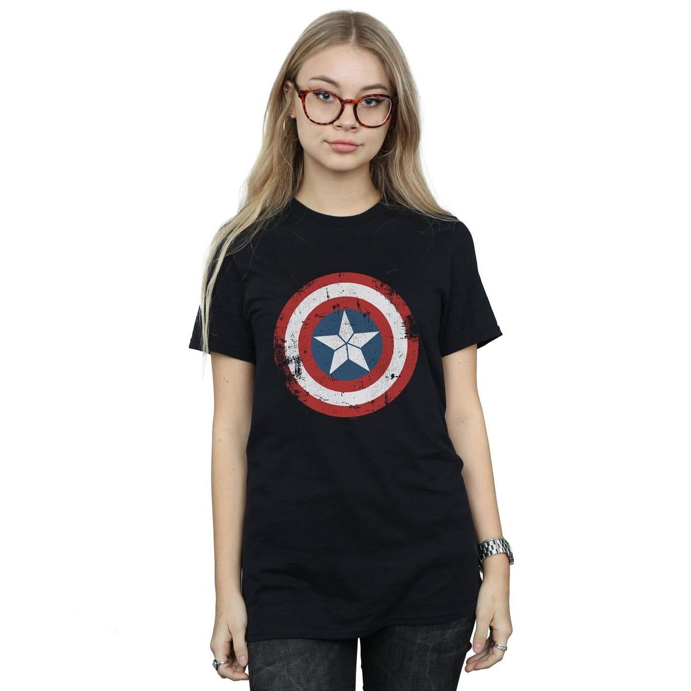Captain America Civil War Distressed Shield Cotton Boyfriend T Shirt