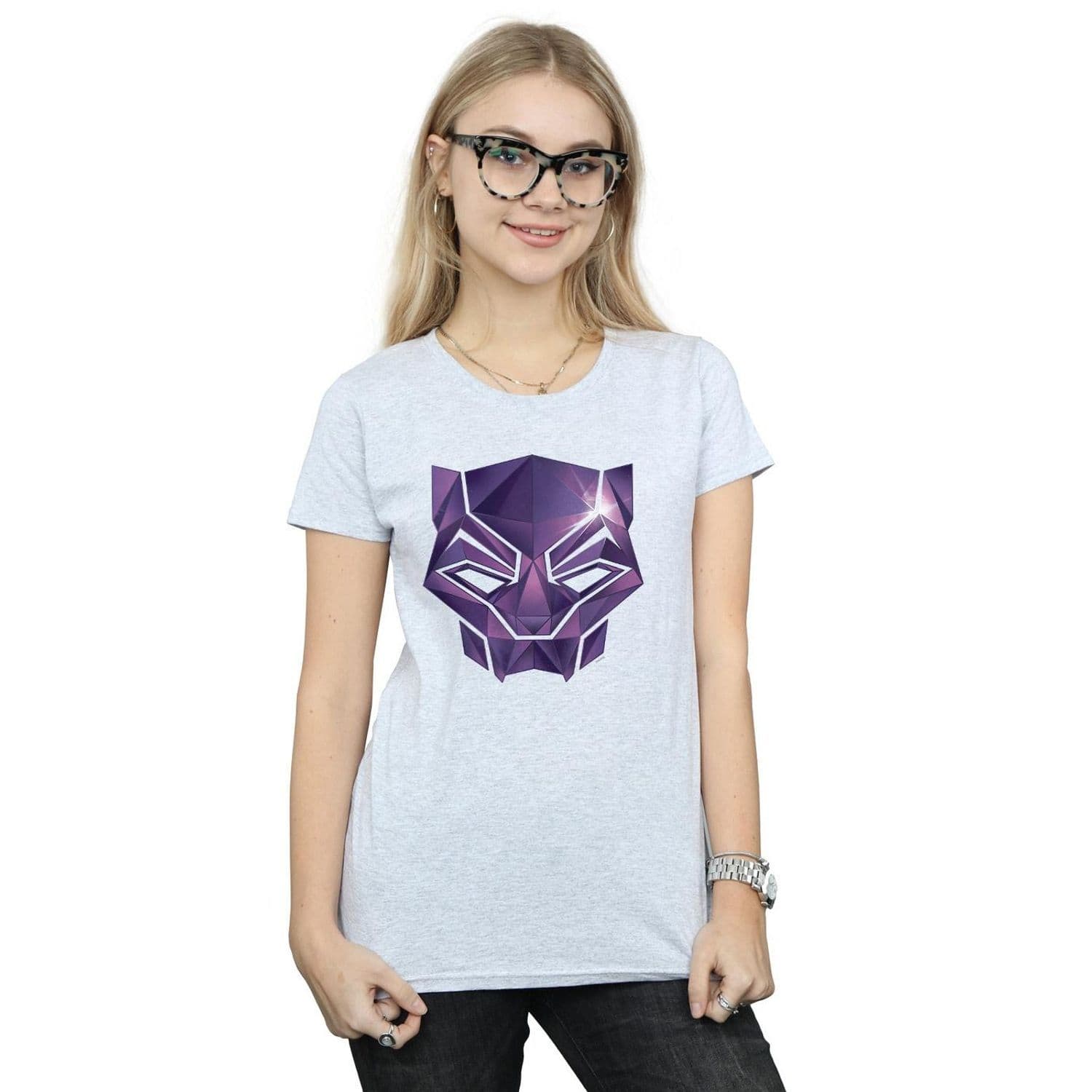 Avengers Infinity War Panther Geometric Cotton T Shirt Grey