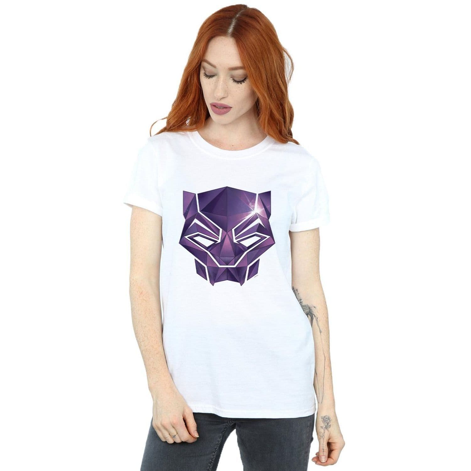 Avengers Infinity War Panther Geometric Cotton Boyfriend T Shirt White