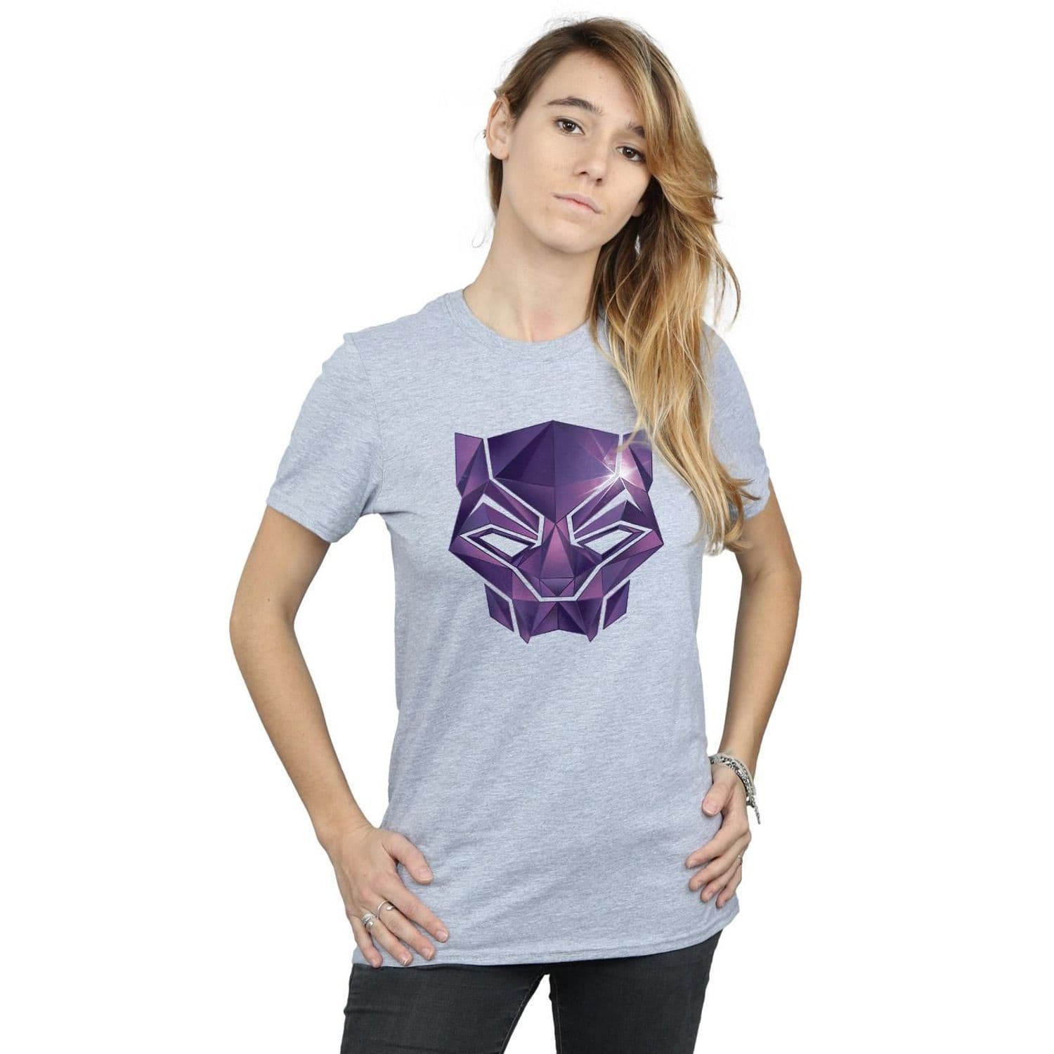 Avengers Infinity War Panther Geometric Cotton Boyfriend T Shirt Grey