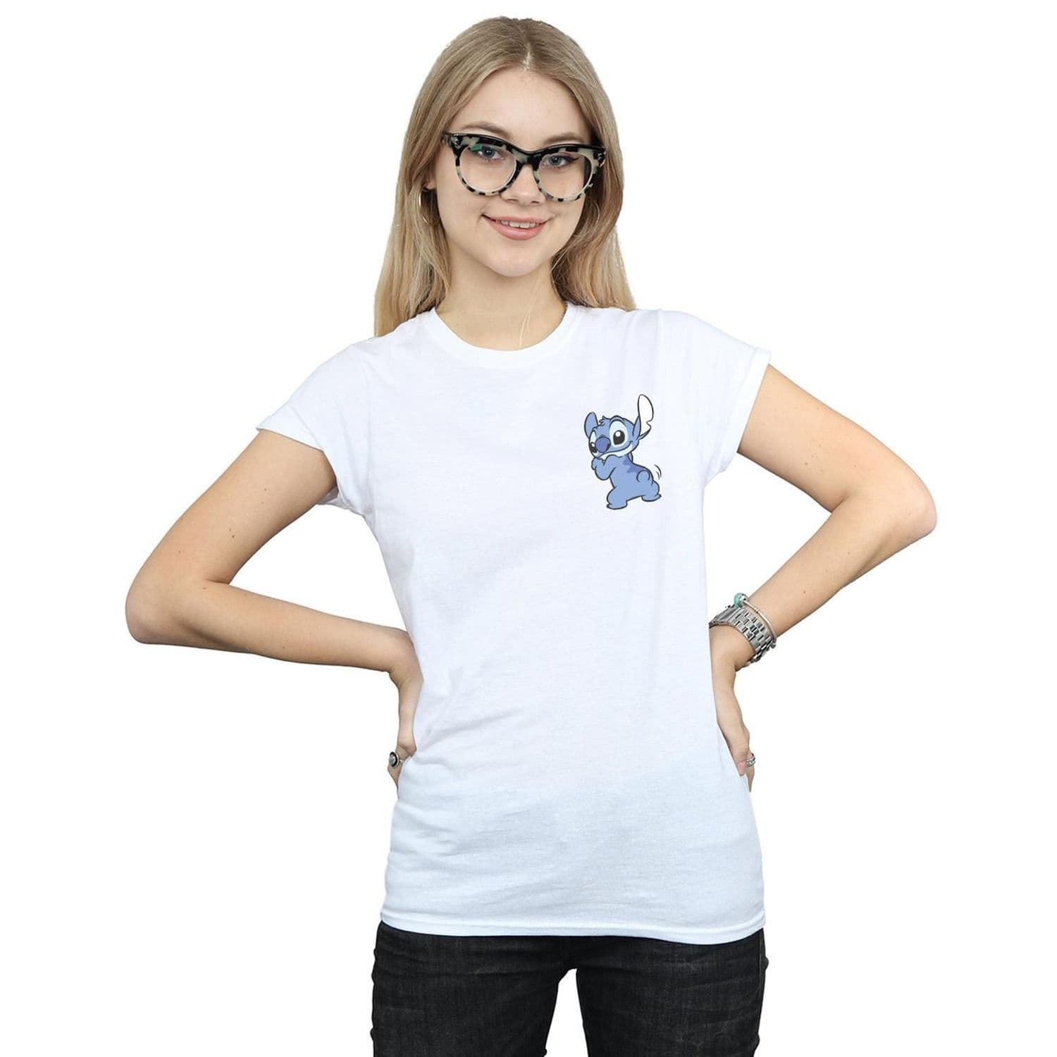 Lilo & Stitch Stitch Backside Breast Print Cotton T Shirt