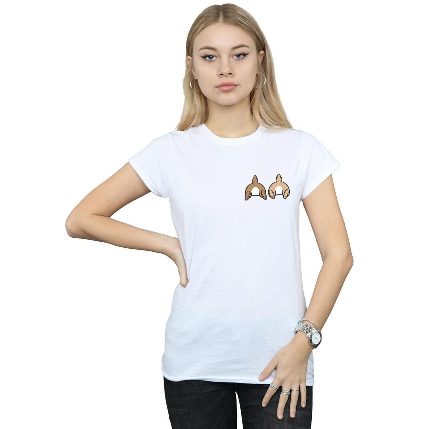 Chip N Dale Backside Breast Print Cotton T Shirt