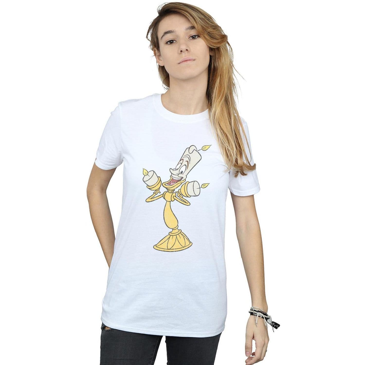 Beauty & Beast Lumiere Distressed Cotton Boyfriend T Shirt