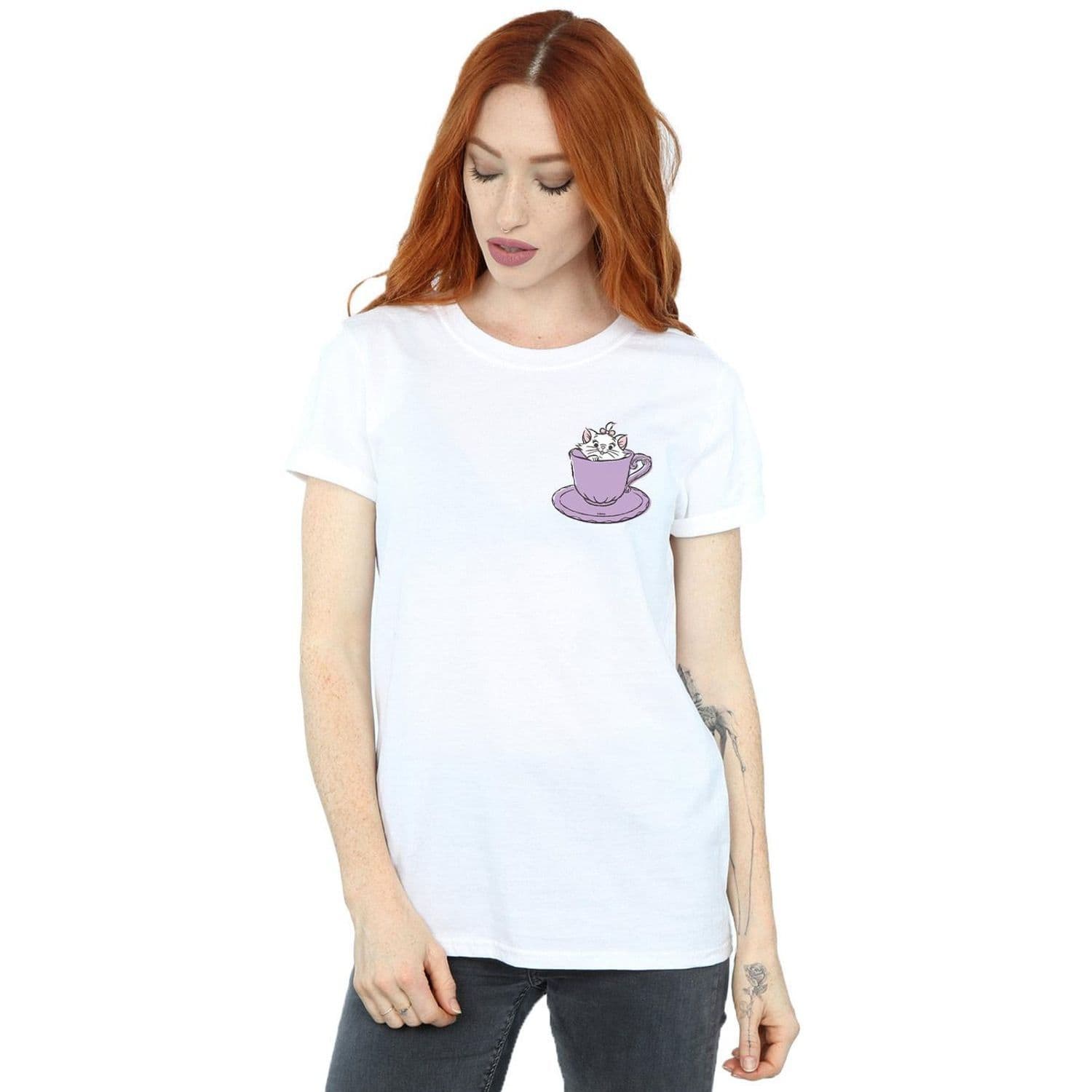 Aristocats Marie Cup Breast Print Cotton Boyfriend T Shirt