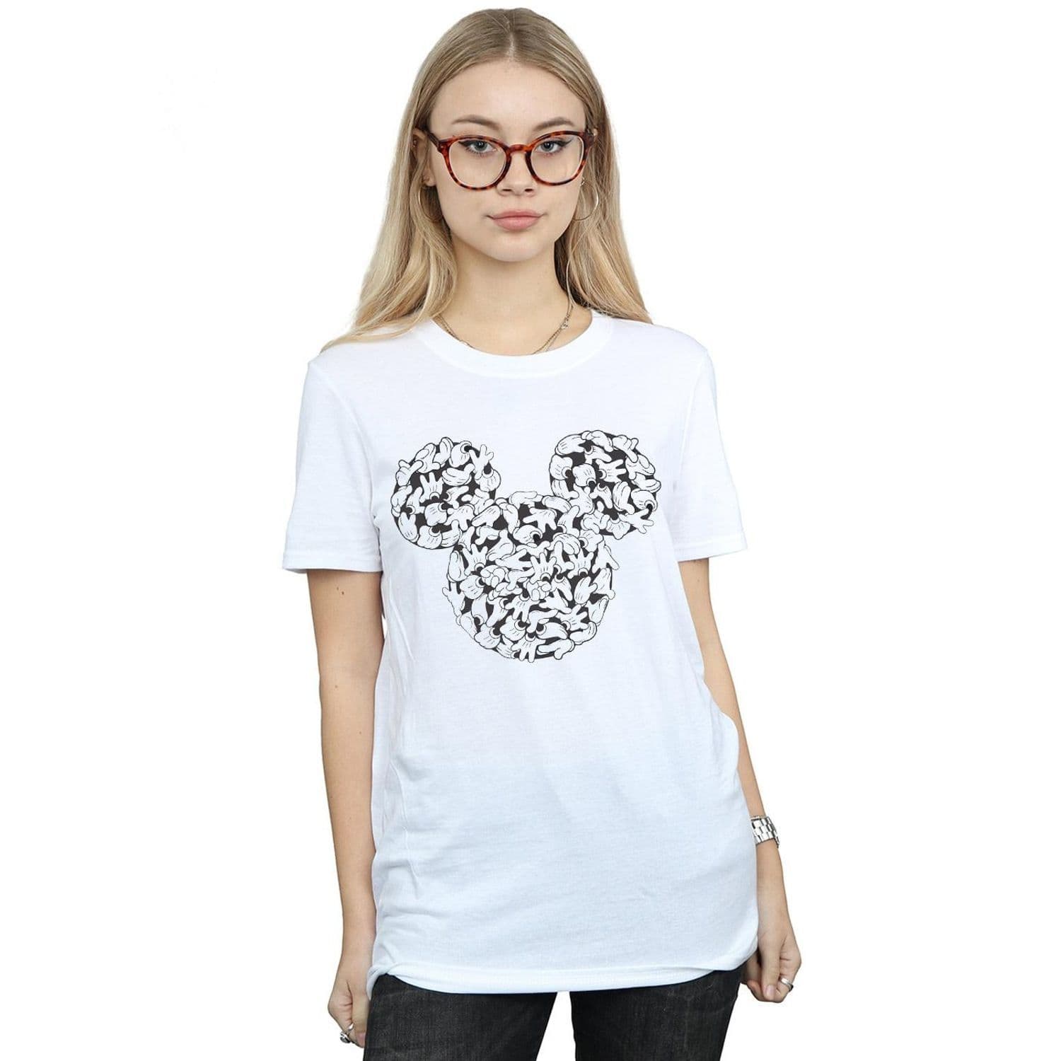 Mickey Mouse Head Hands Cotton Boyfriend T Shirt