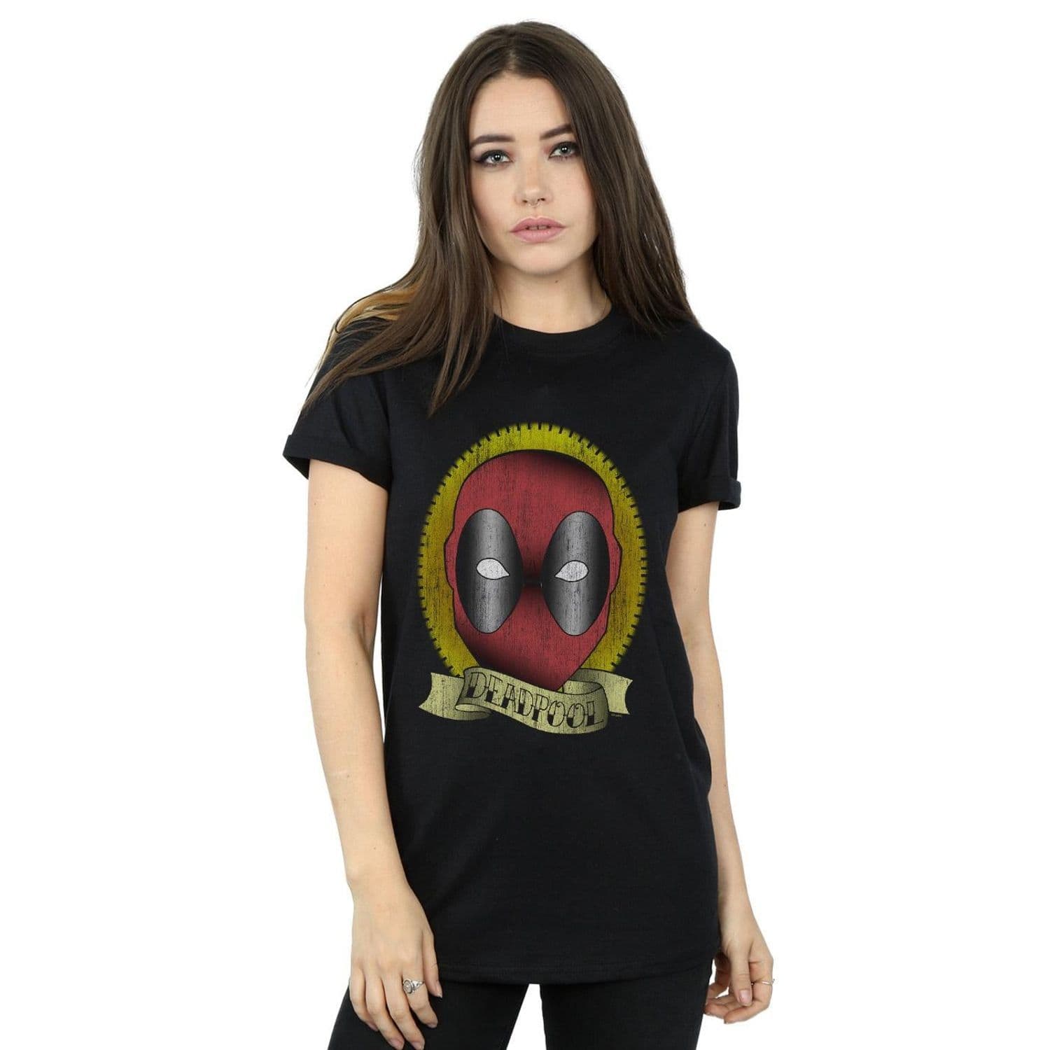 Deadpool Tattoo Print Cotton Boyfriend T Shirt