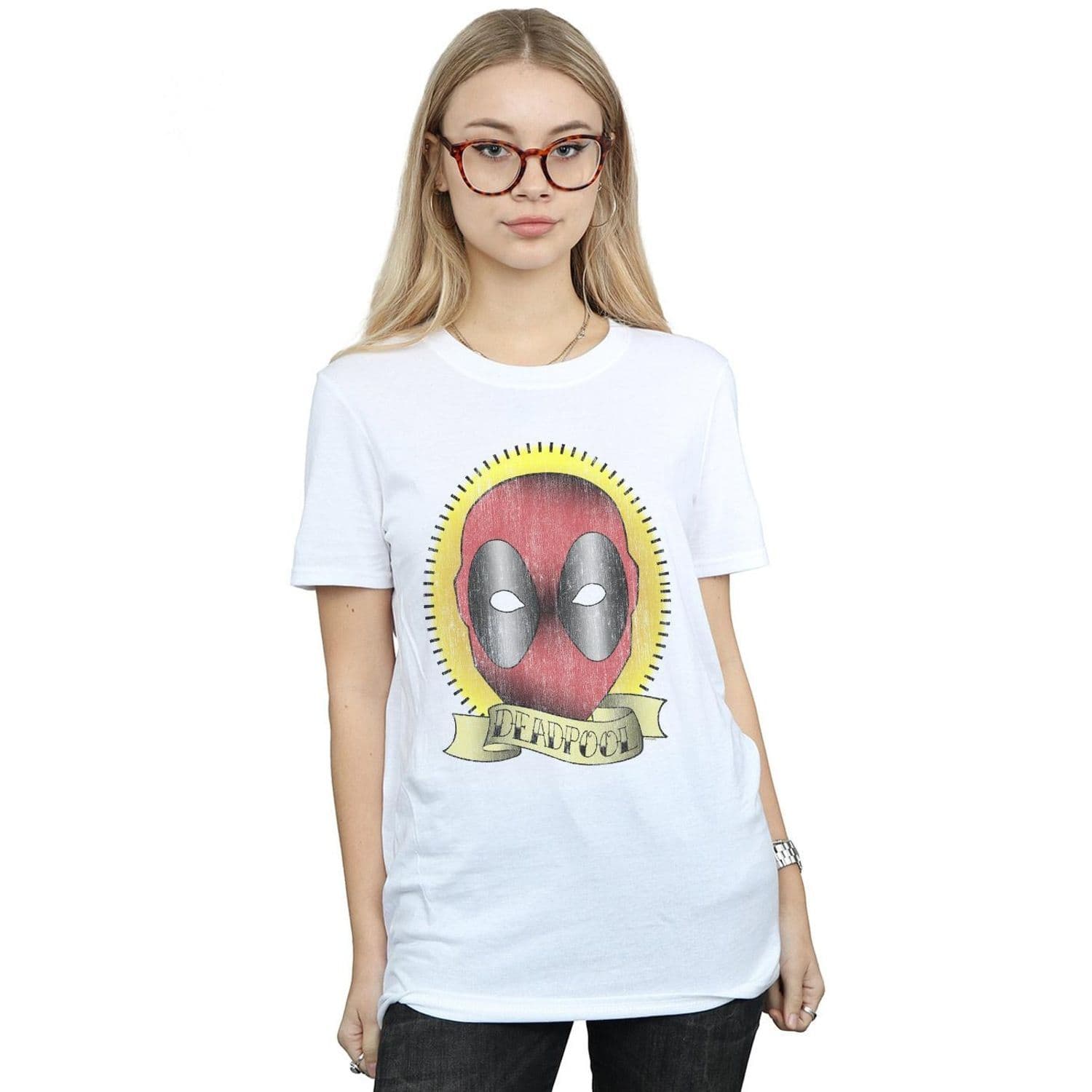 Deadpool Tattoo Print Cotton Boyfriend T Shirt