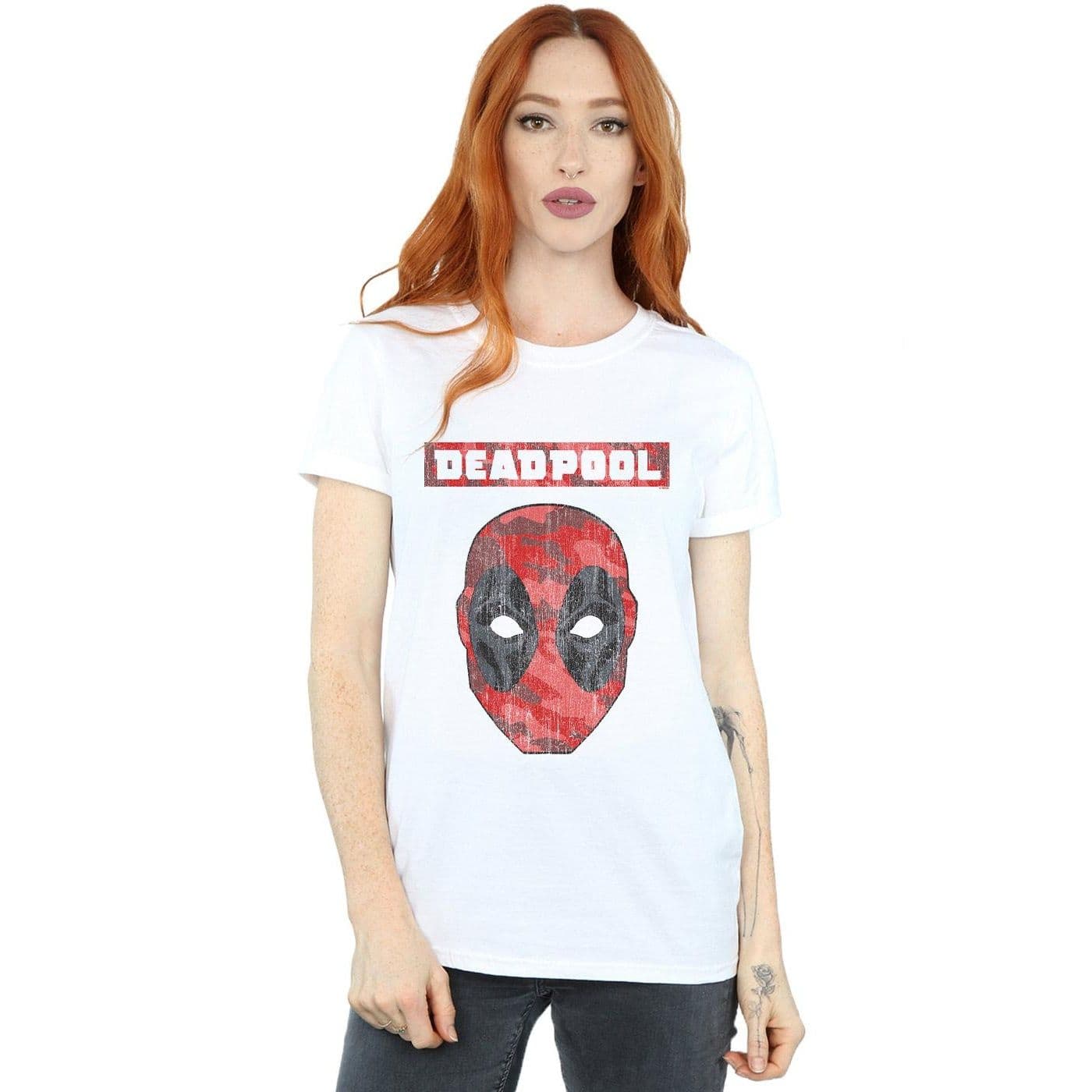 Deadpool Camo Head Cotton Boyfriend T Shirt
