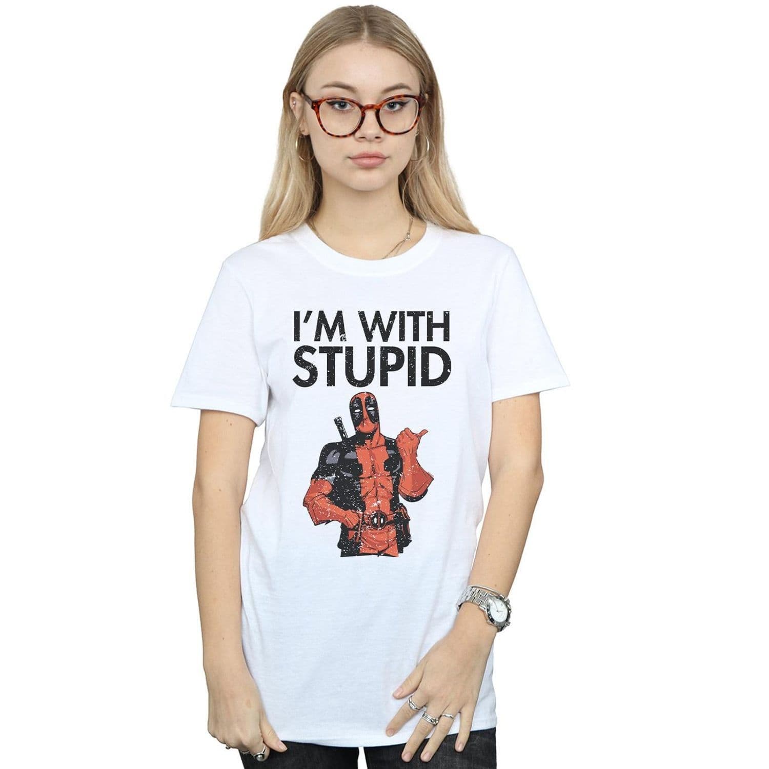 Deadpool I´m Stupid Cotton Boyfriend T Shirt