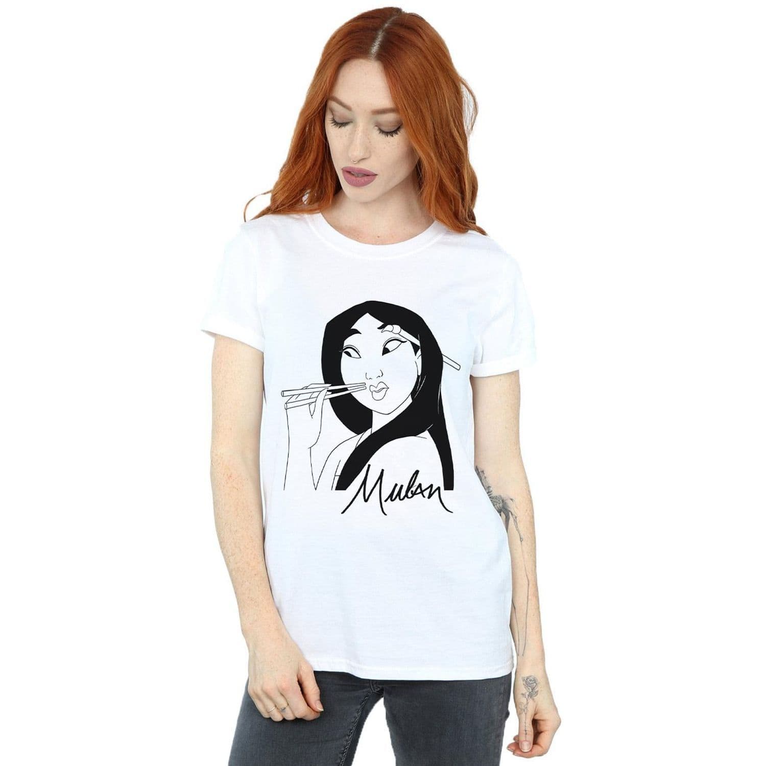 Mulan Chopsticks Cotton Boyfriend T Shirt