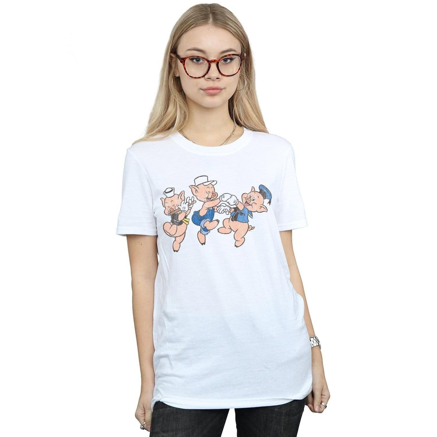 Three Little Pigs Having Fun Cotton Boyfriend T Shirt