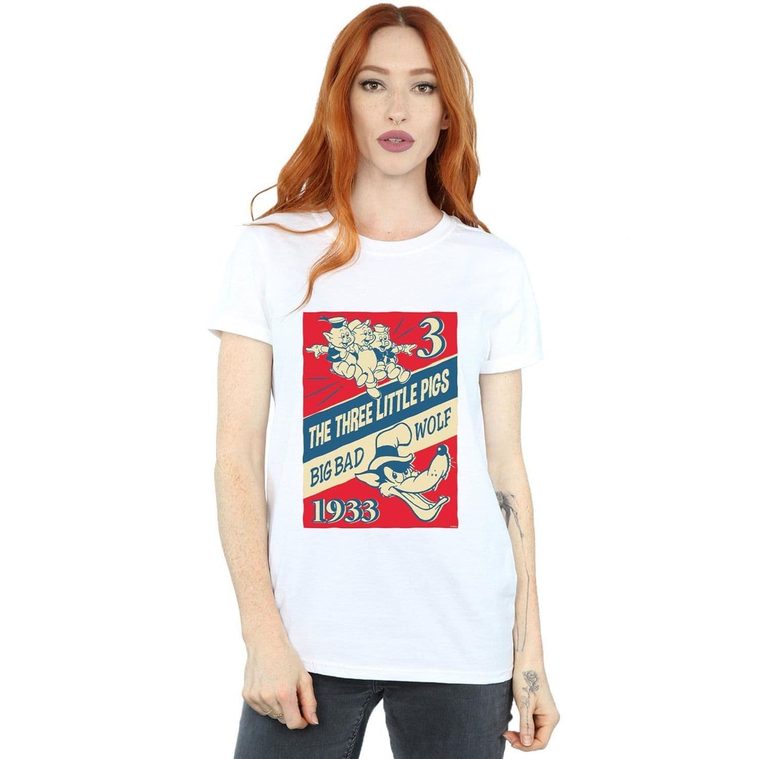 Three Little Pigs & Big Bad Wolf Cotton Boyfriend T Shirt