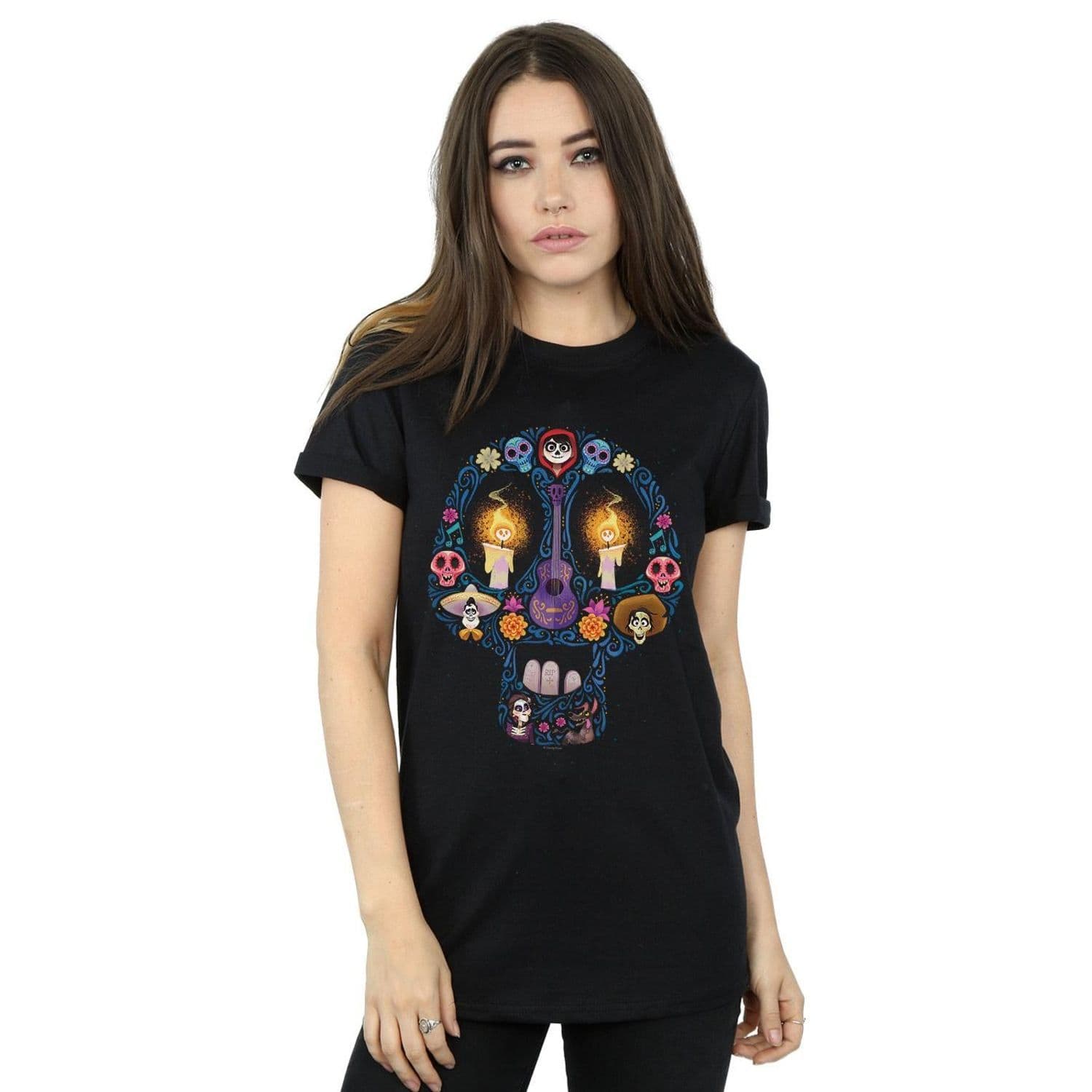 Coco Candle Skull Cotton Boyfriend T Shirt