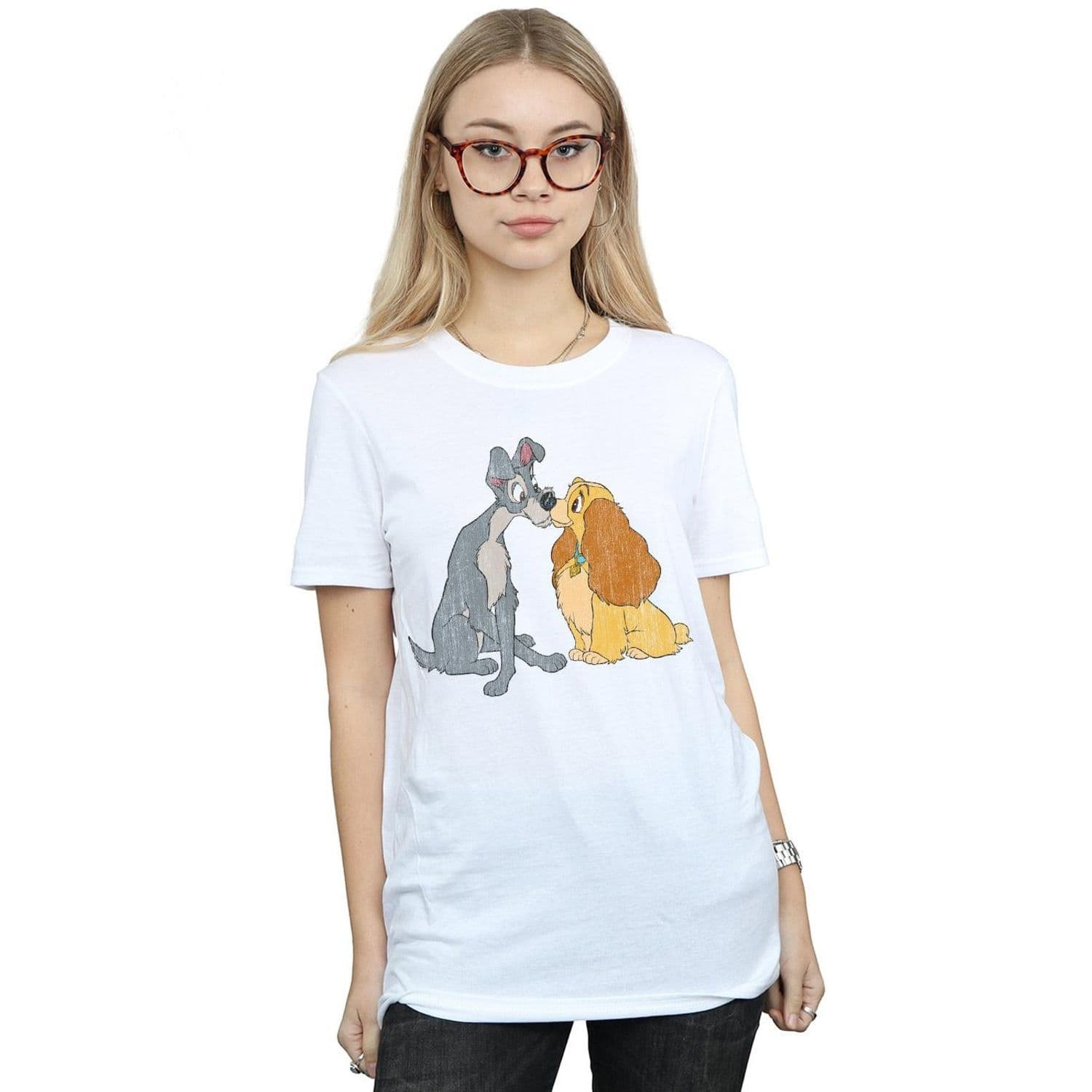 & Tramp Distressed Kiss Cotton Boyfriend T Shirt