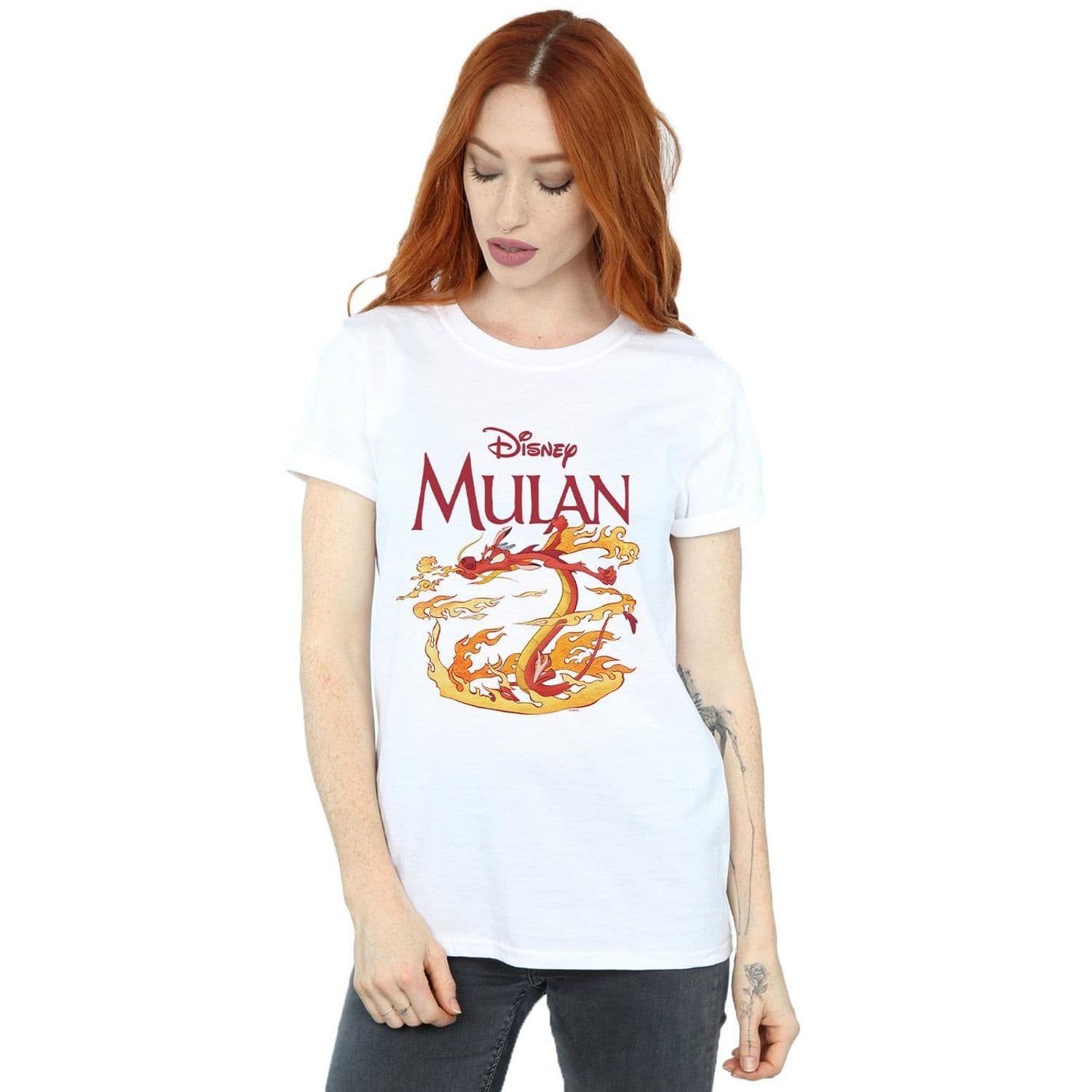 Mulan Mushu Dragon Fire Cotton Boyfriend T Shirt