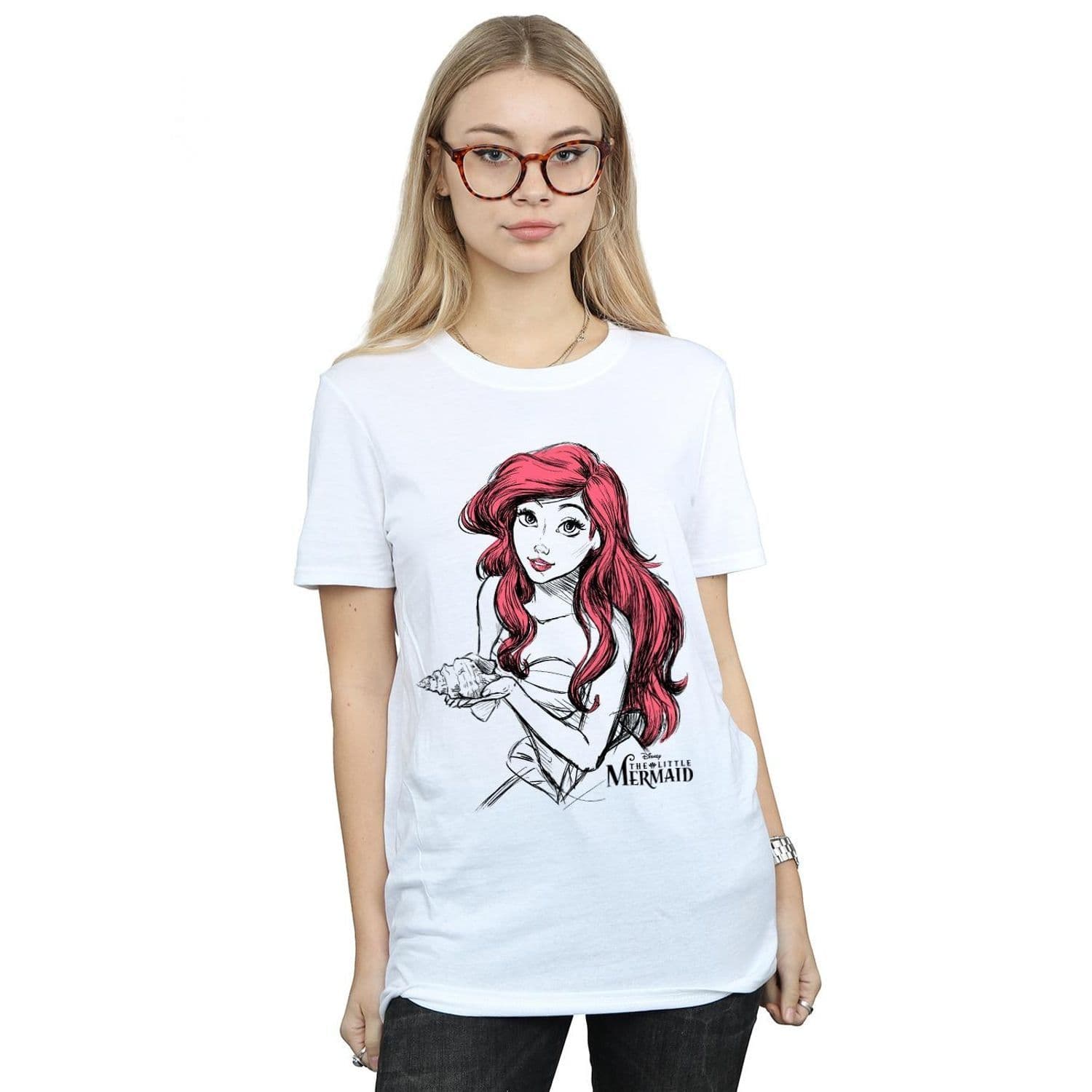 Ariel Shell Sketch Cotton Boyfriend T Shirt