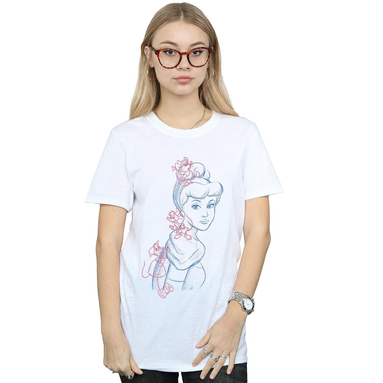 Cinderella Mouse Sketch Cotton Boyfriend T Shirt