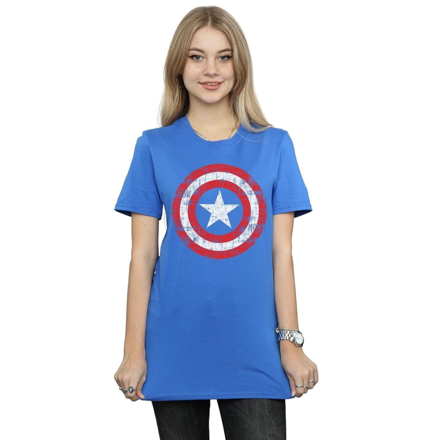 Avengers Captain America Scratched Shield Cotton Boyfriend T Shirt