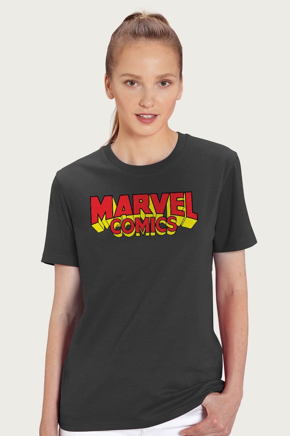 Comics Retro Yellow Logo Relaxed Fit T Shirt Charcoal