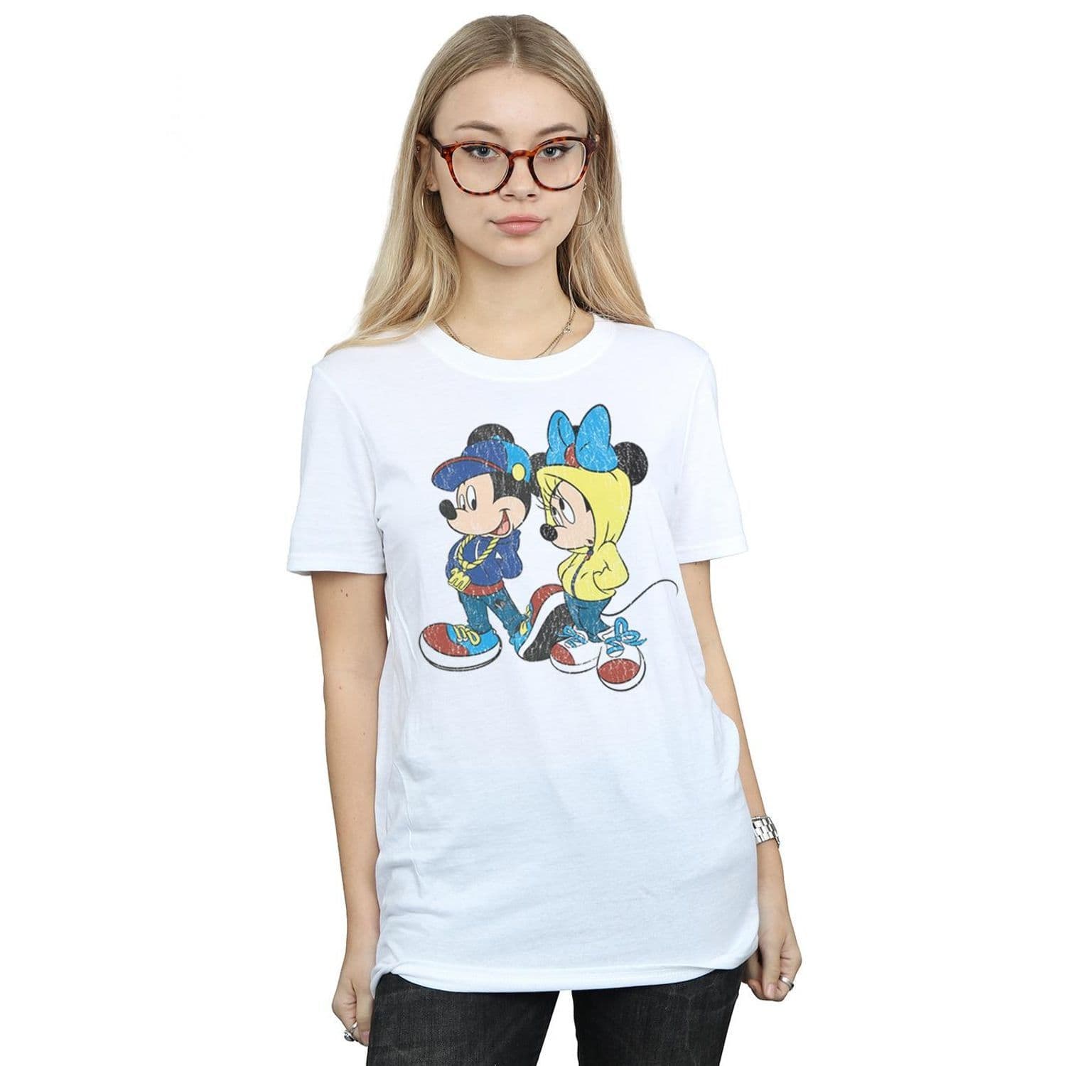 Mickey & Minnie Mouse Pose Cotton Boyfriend T Shirt